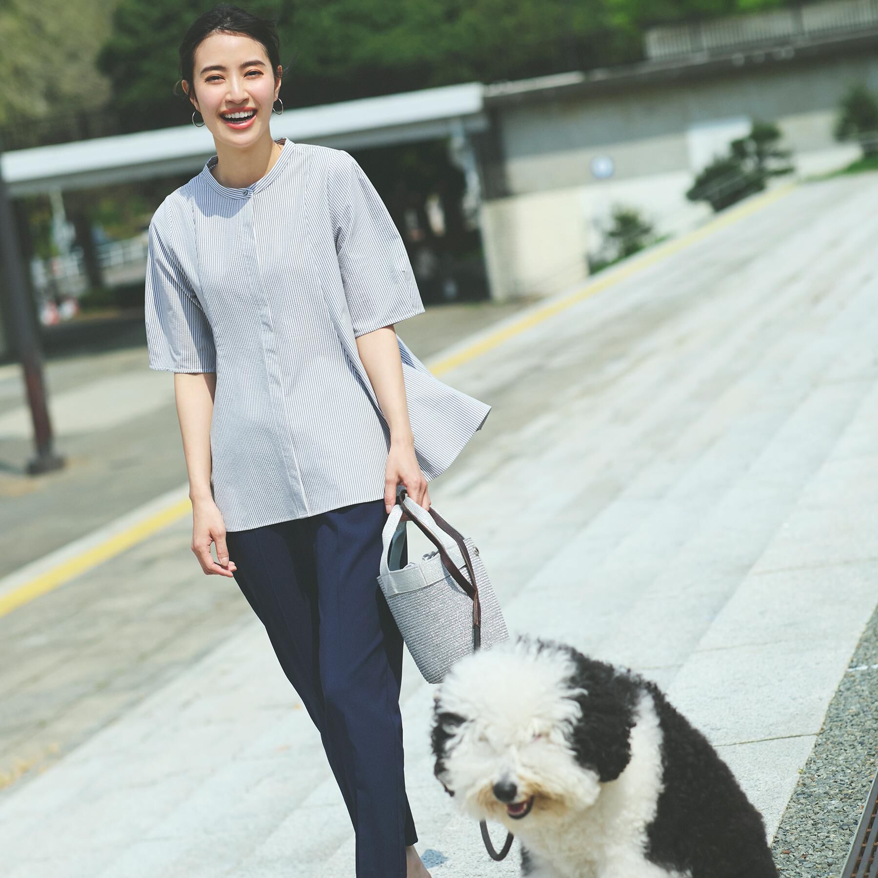 OPAQUE.CLIP「サッカーストライプペプラムブラウス【吸水速乾/イージーアイロン/洗濯機洗い可】」|シャツ・ブラウス|