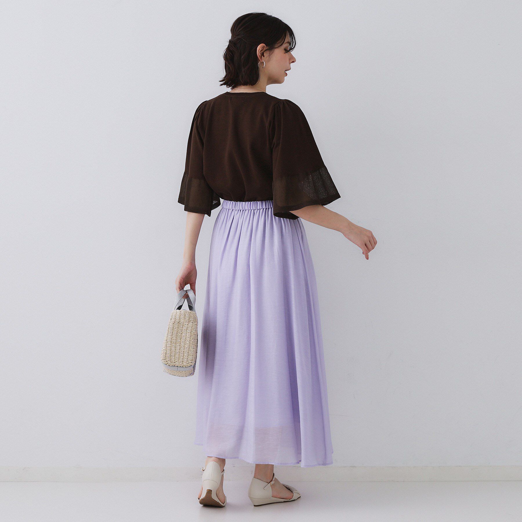 OPAQUE.CLIP「麻混シアーギャザーフレアスカート【洗濯機洗い可】」|スカート|