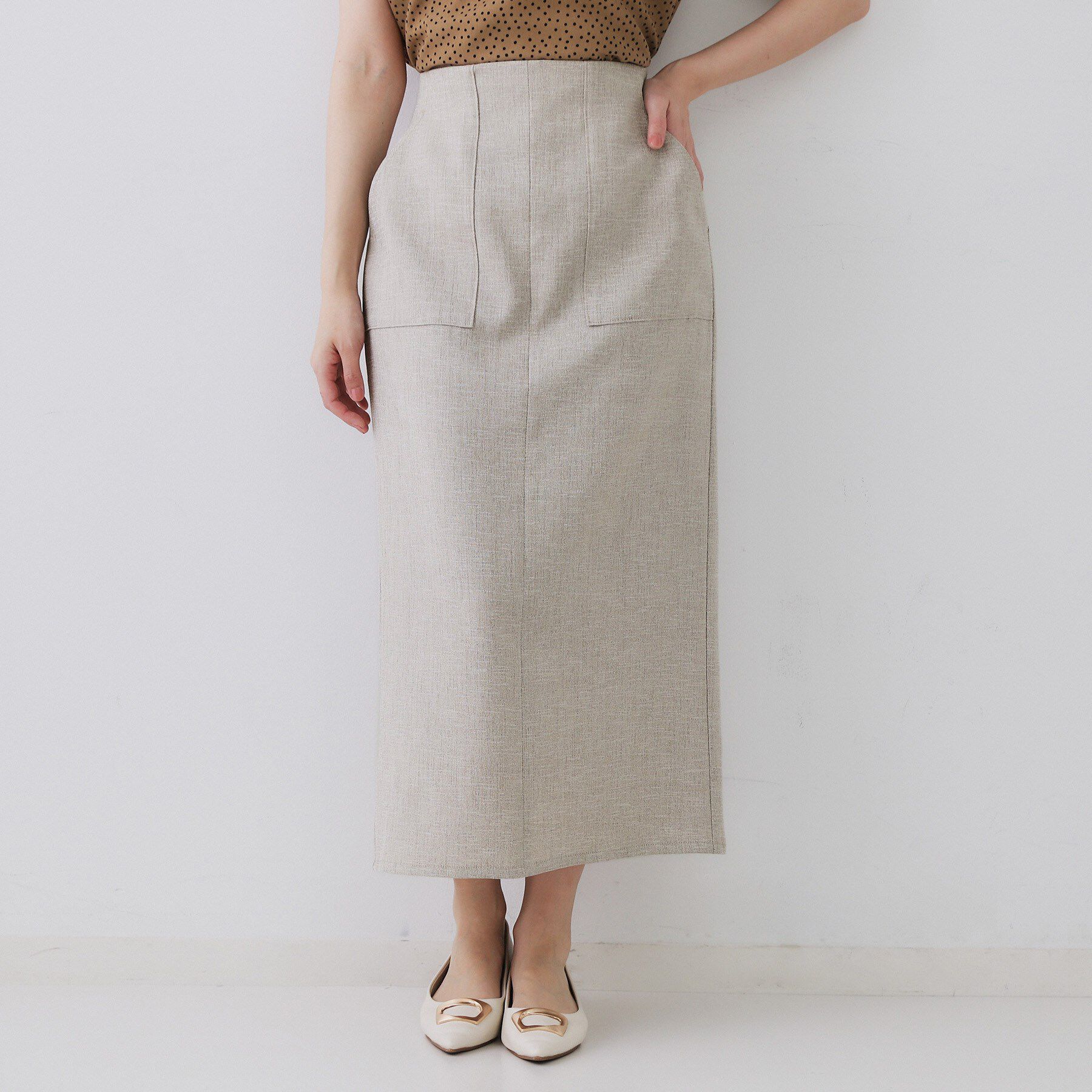 OPAQUE.CLIP「《美人百花掲載》ストレッチリネンライクタイトスカート【洗濯機洗い可】」|スカート|