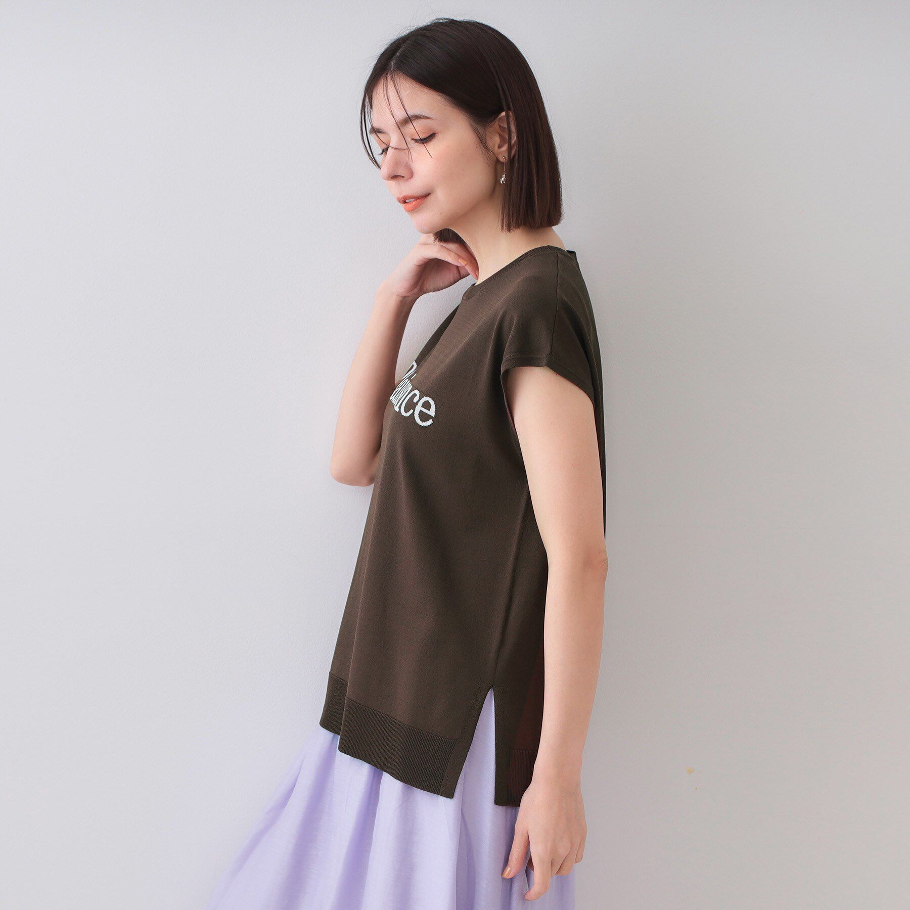 OPAQUE.CLIP「ロゴフレンチスリーブニット【洗濯機洗い可/UV/接触冷感/抗ピル】」|ニット・セーター|