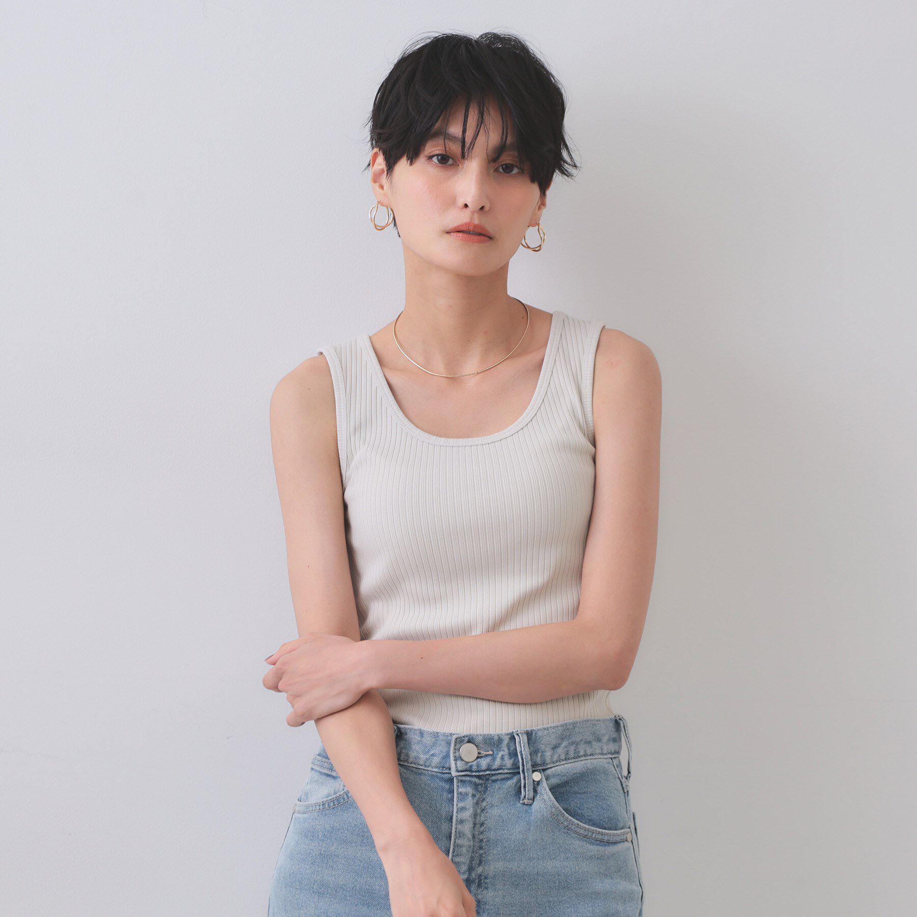 OPAQUE.CLIP「ベーシックテレコタンクトップ【洗濯機洗い可】」|キャミソール|アイボリー(004)