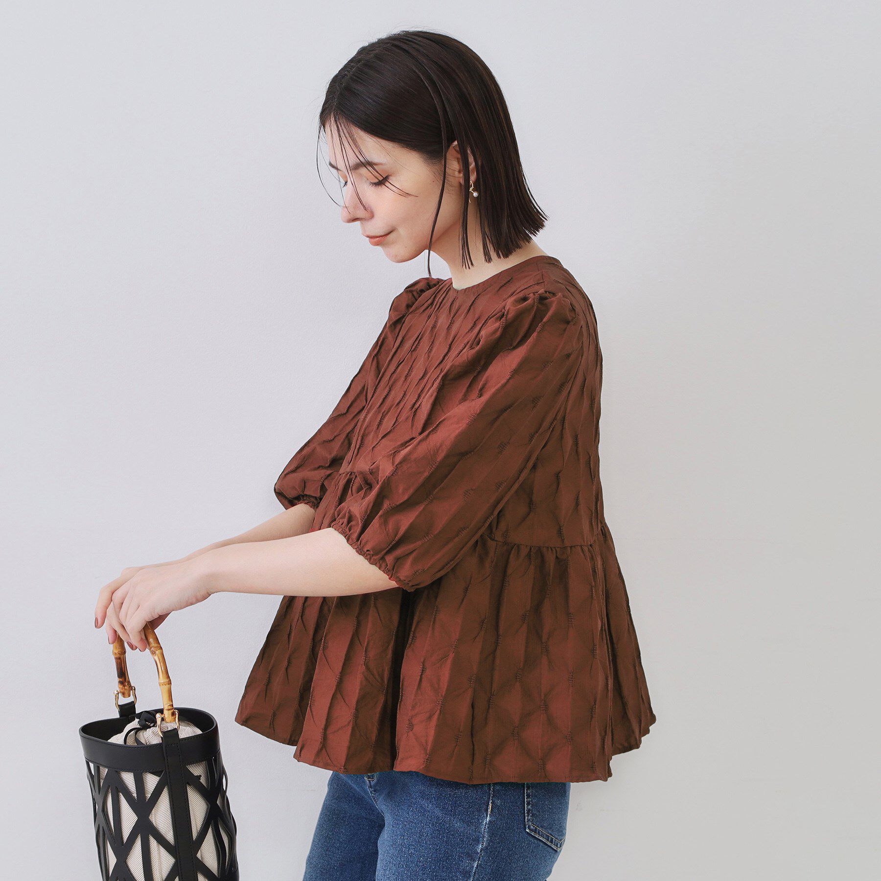 OPAQUE.CLIP「ふくれジャカードペプラムブラウス【洗濯機洗い可】」|シャツ・ブラウス|