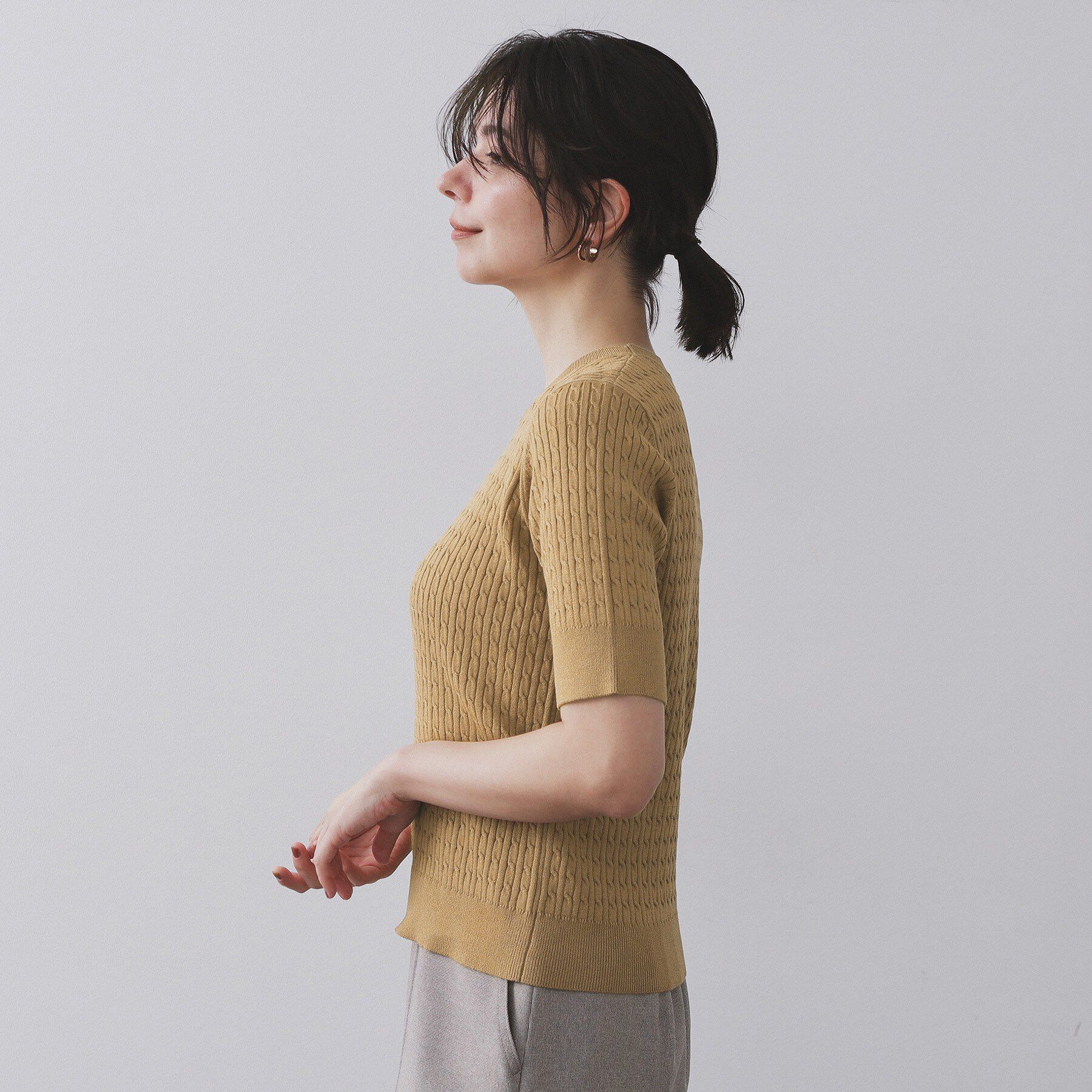 OPAQUE.CLIP「ケーブルハーフスリーブニット【UVケア/洗濯機OK】《6col/S～LL》」|ニット・セーター|