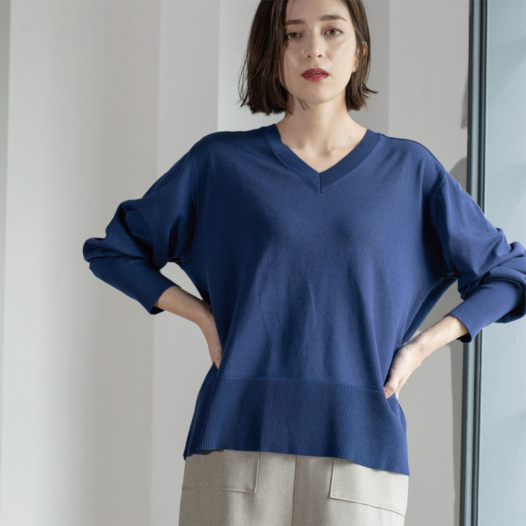 OPAQUE.CLIP「リラクシーVネックニット【洗濯機洗OK】《6col》」|ニット・セーター|