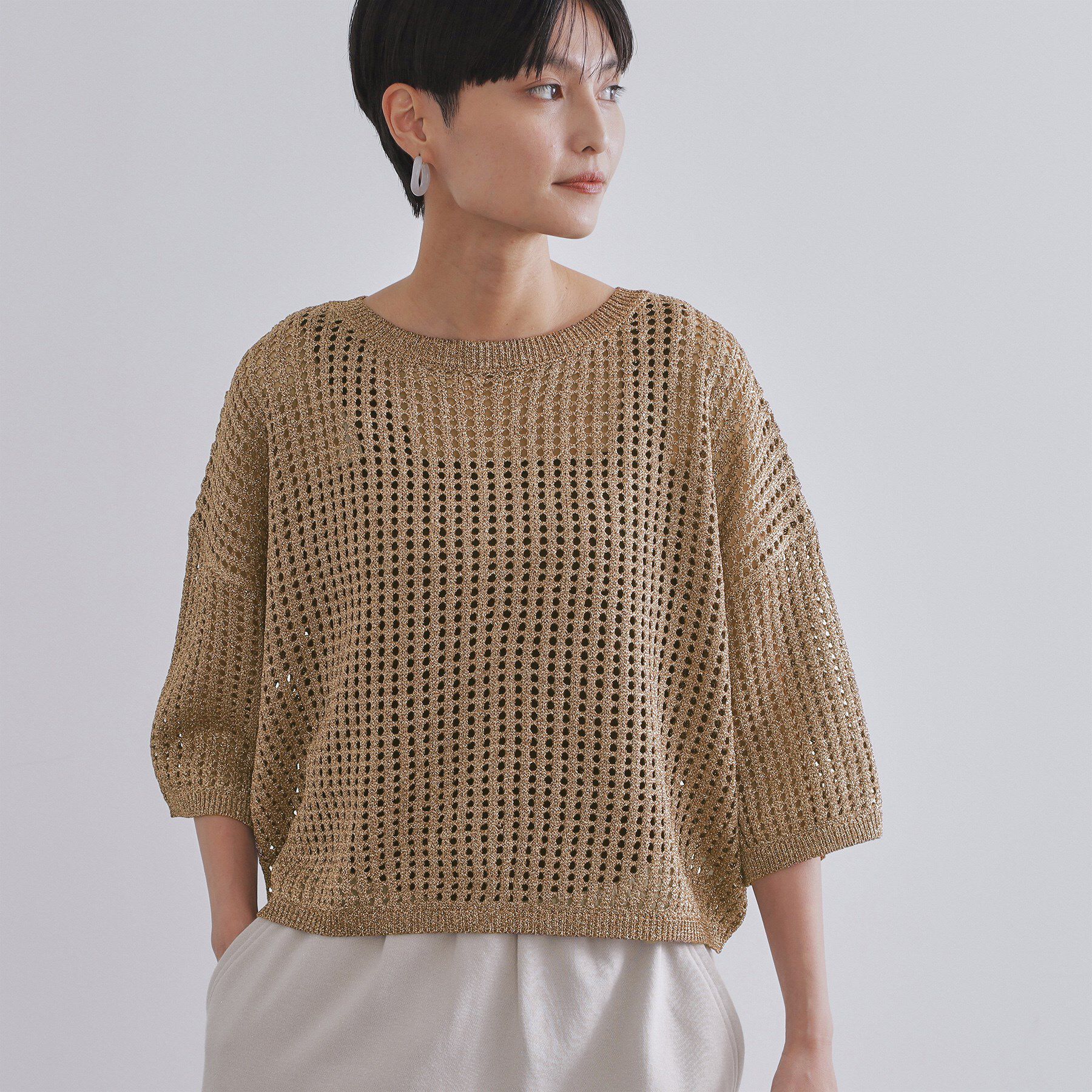 OPAQUE.CLIP「2WAY ラメメッシュニット【洗濯機洗い可/抗ピル】」|ニット・セーター|