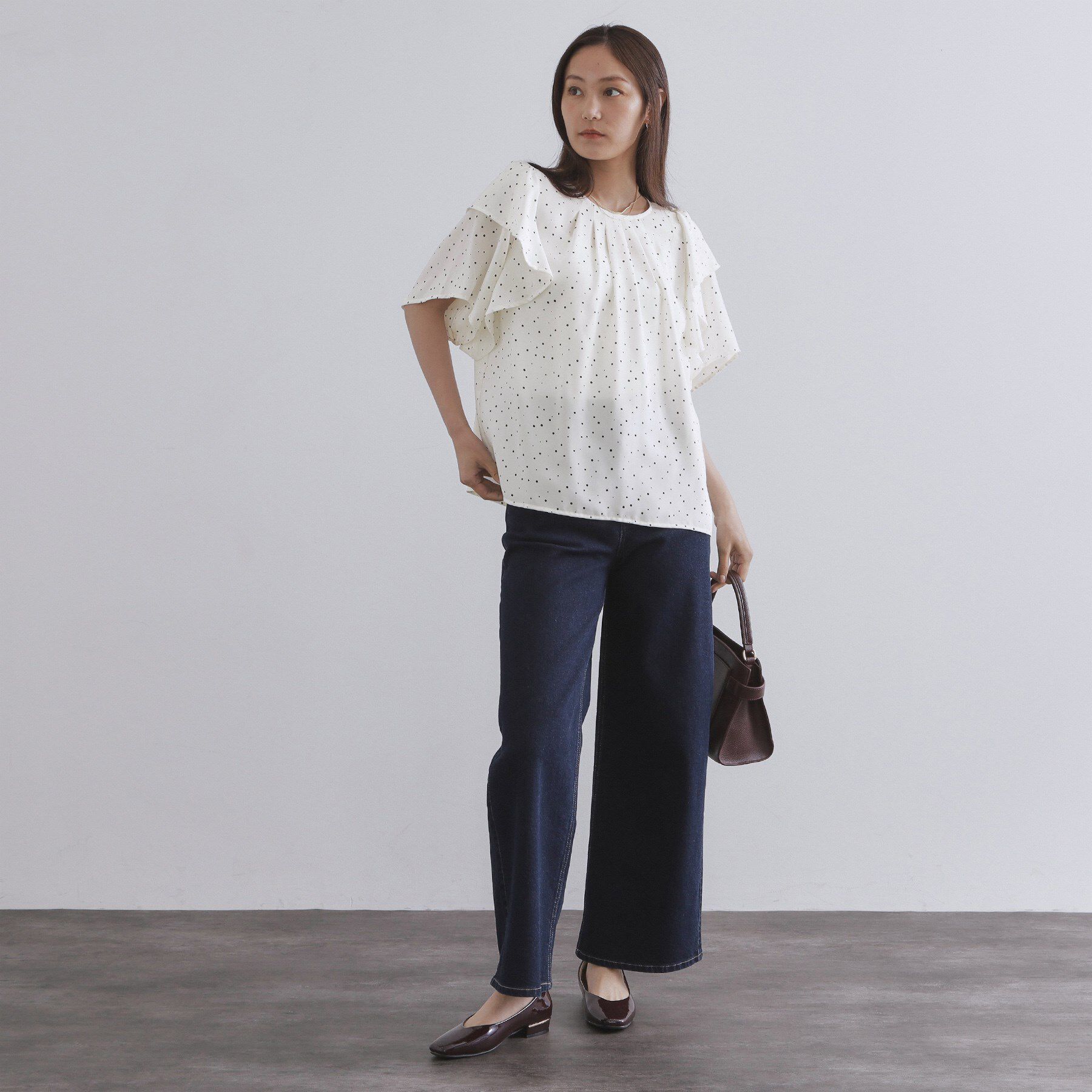 OPAQUE.CLIP「ランダムドットフリルブラウス【洗濯機洗い可】」|シャツ・ブラウス|
