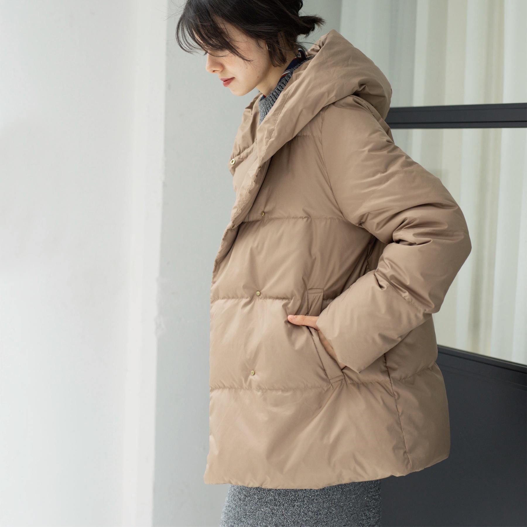 OPAQUE.CLIP「撥水フードミドルダウンコート【防風/抗菌防臭/洗濯機OK】《S～LL》」|ダウン|