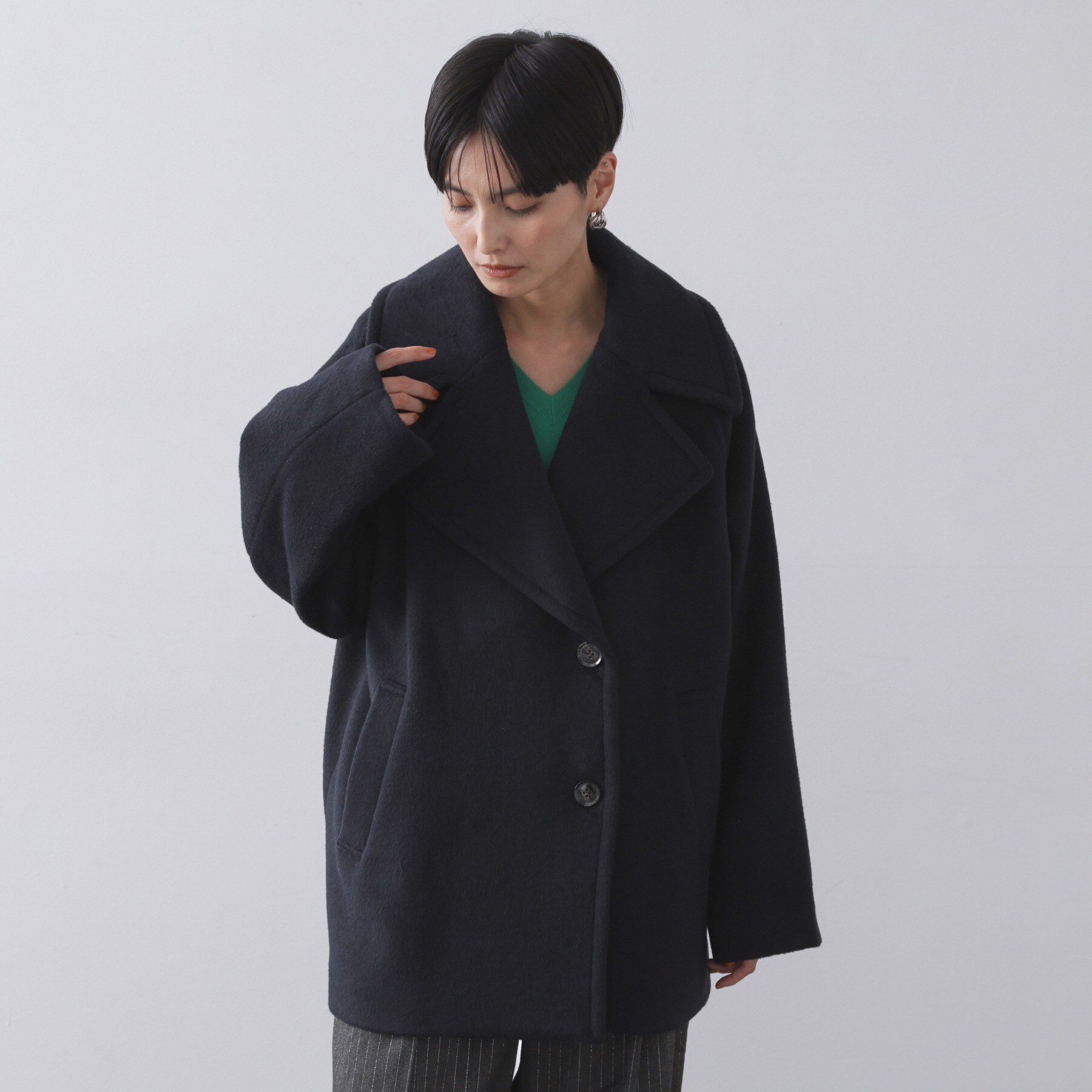 OPAQUE.CLIP「カシミヤブレンドウールミドルピーコート」|ピーコート|