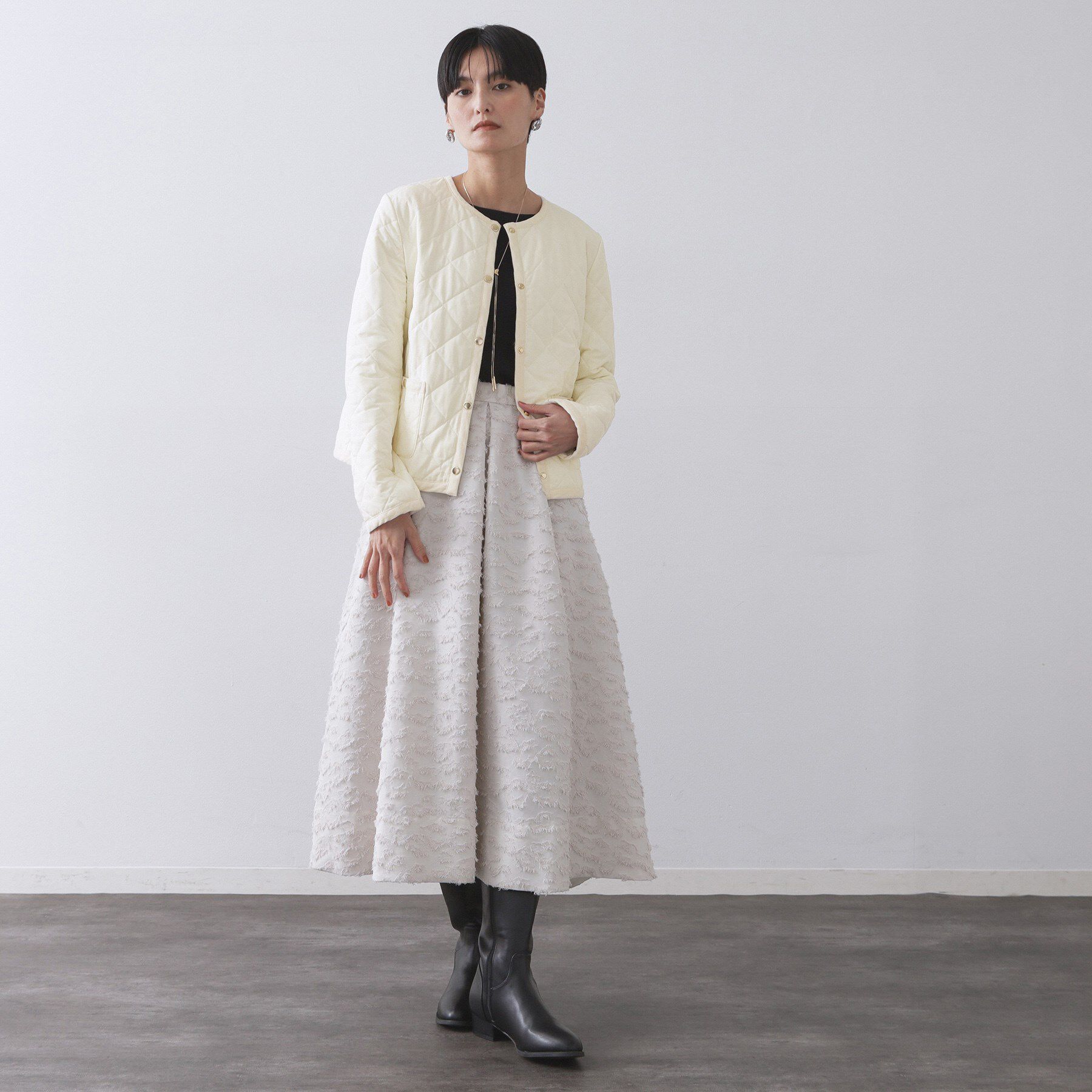 OPAQUE.CLIP「撥水キルティングノーカラージャケット【洗濯機洗い可】」|ノーカラージャケット|