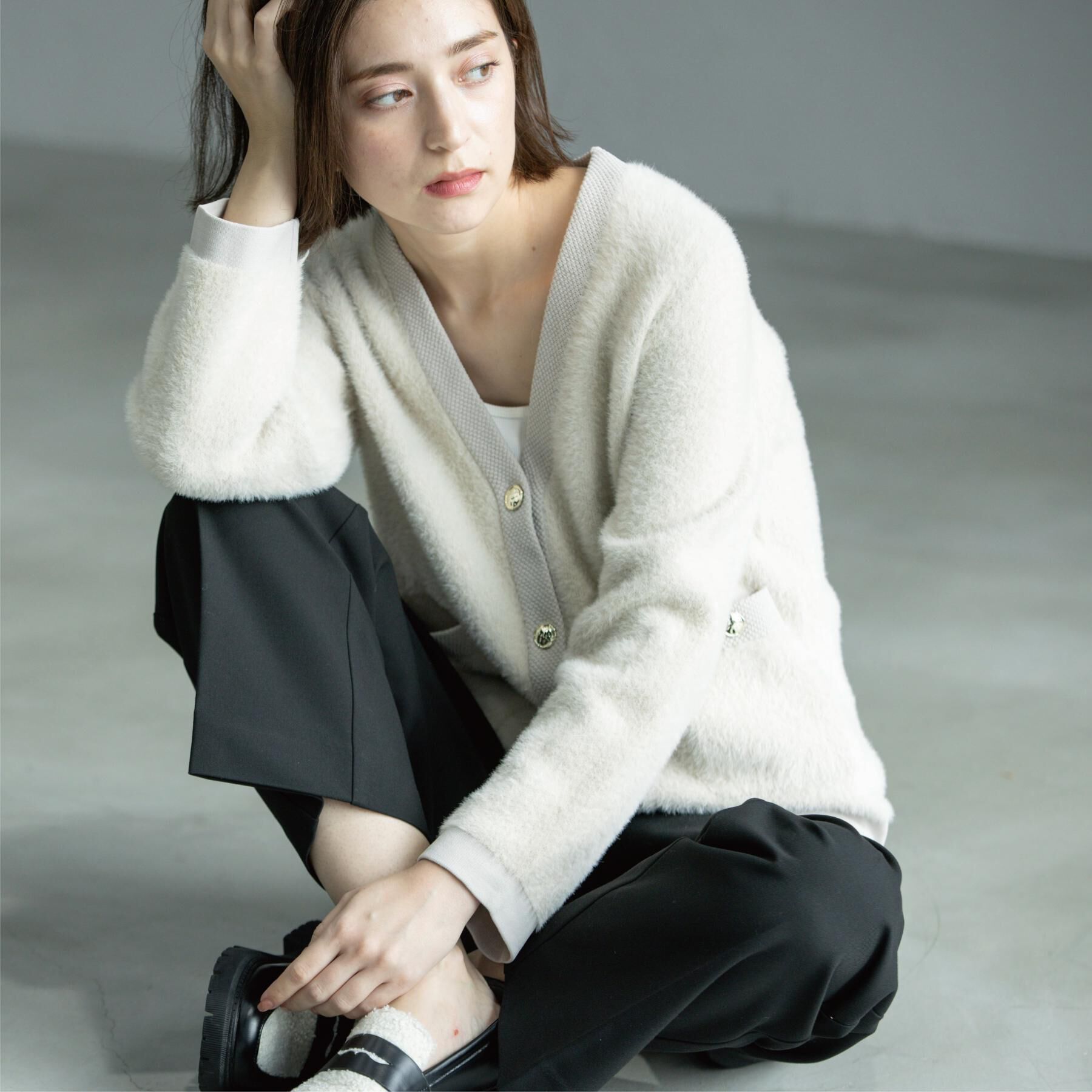 OPAQUE.CLIP「フェザーヤーンカーディガン【洗濯機OK/抗ピル】」|カーディガン|グレージュ(050)