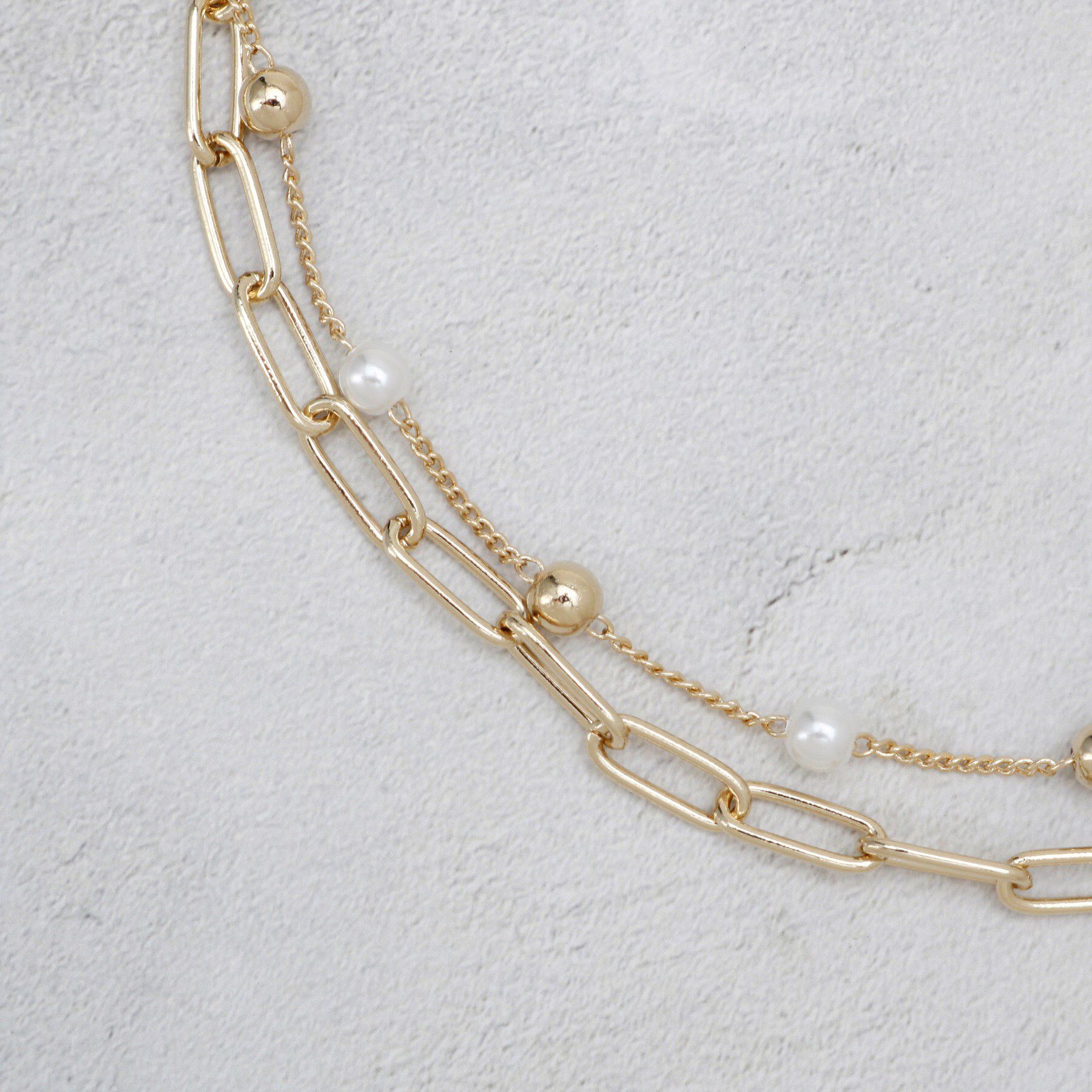 OPAQUE.CLIP「チェーン&times;フェイクパール2連ネックレス」|ネックレス|