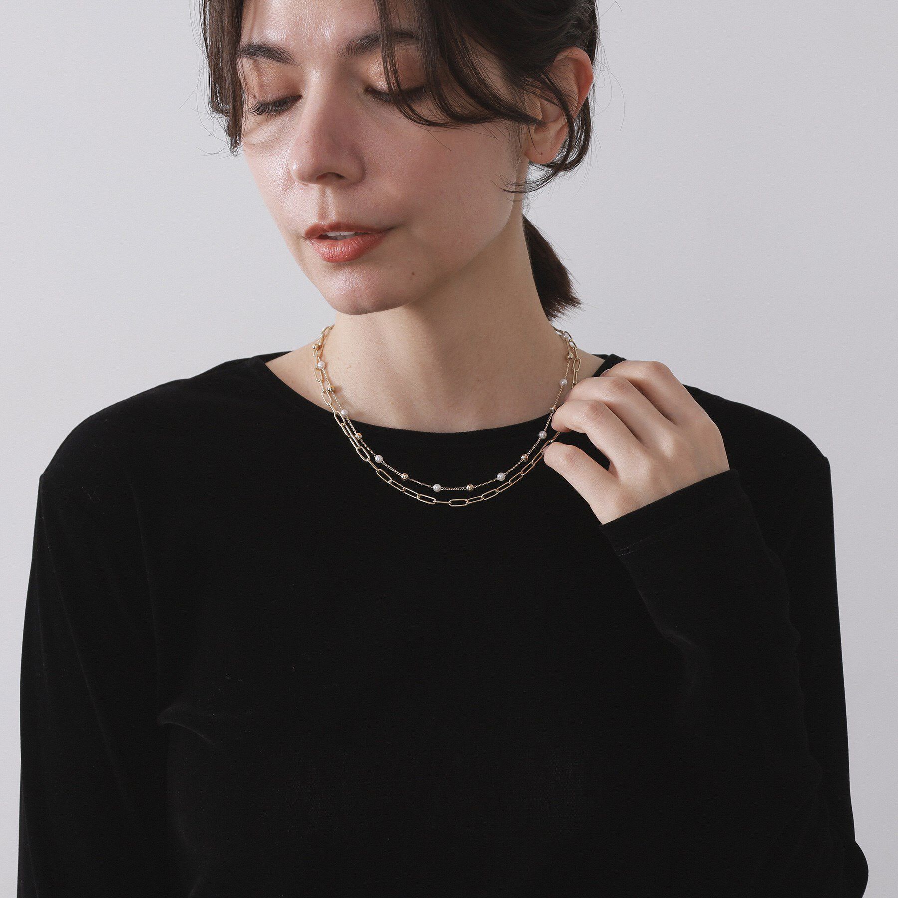 OPAQUE.CLIP「チェーン&times;フェイクパール2連ネックレス」|ネックレス|