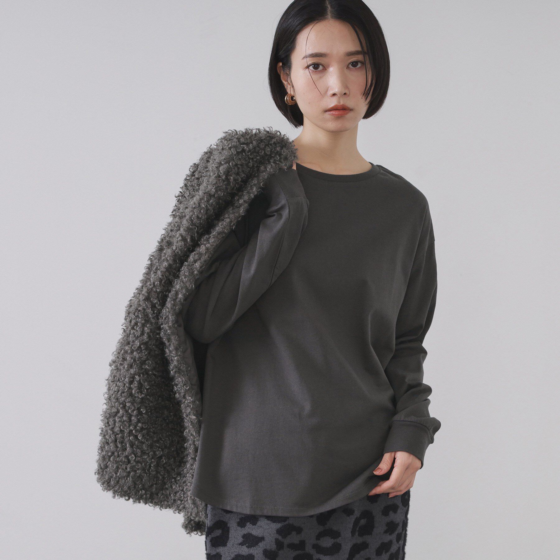 OPAQUE.CLIP「リラクシーロングTシャツ【洗濯機OK】」|Tシャツ・カットソー|チャコールグレー(0