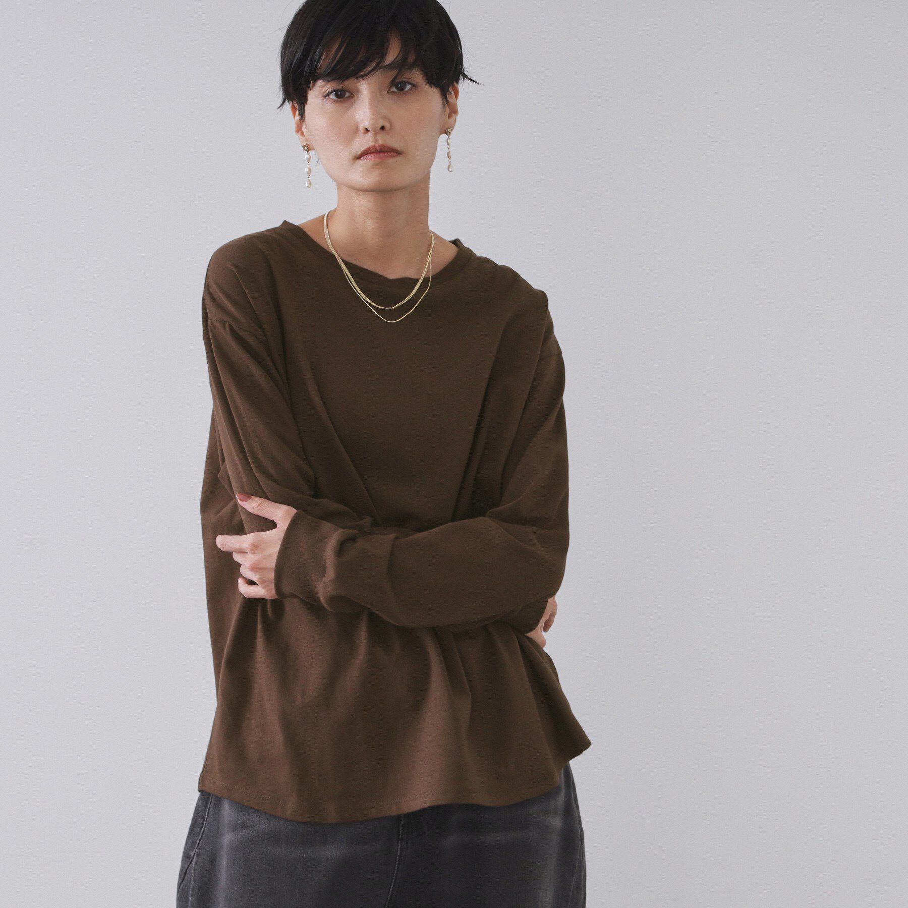 OPAQUE.CLIP「リラクシーロングTシャツ【洗濯機OK】」|Tシャツ・カットソー|ブラウン(044)