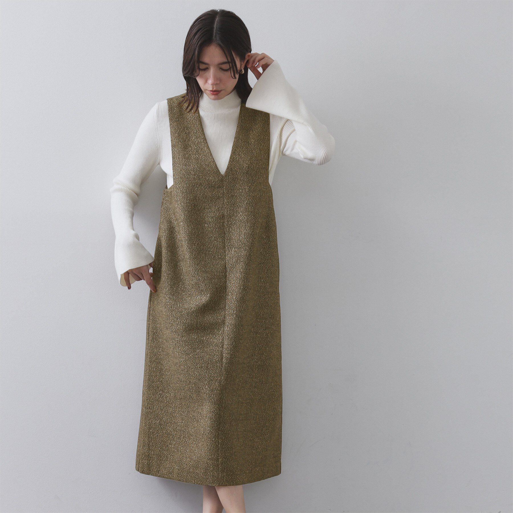 OPAQUE.CLIP「ラメツイードジャンスカ【洗濯機OK】」|ワンピース|ブラウン(443)