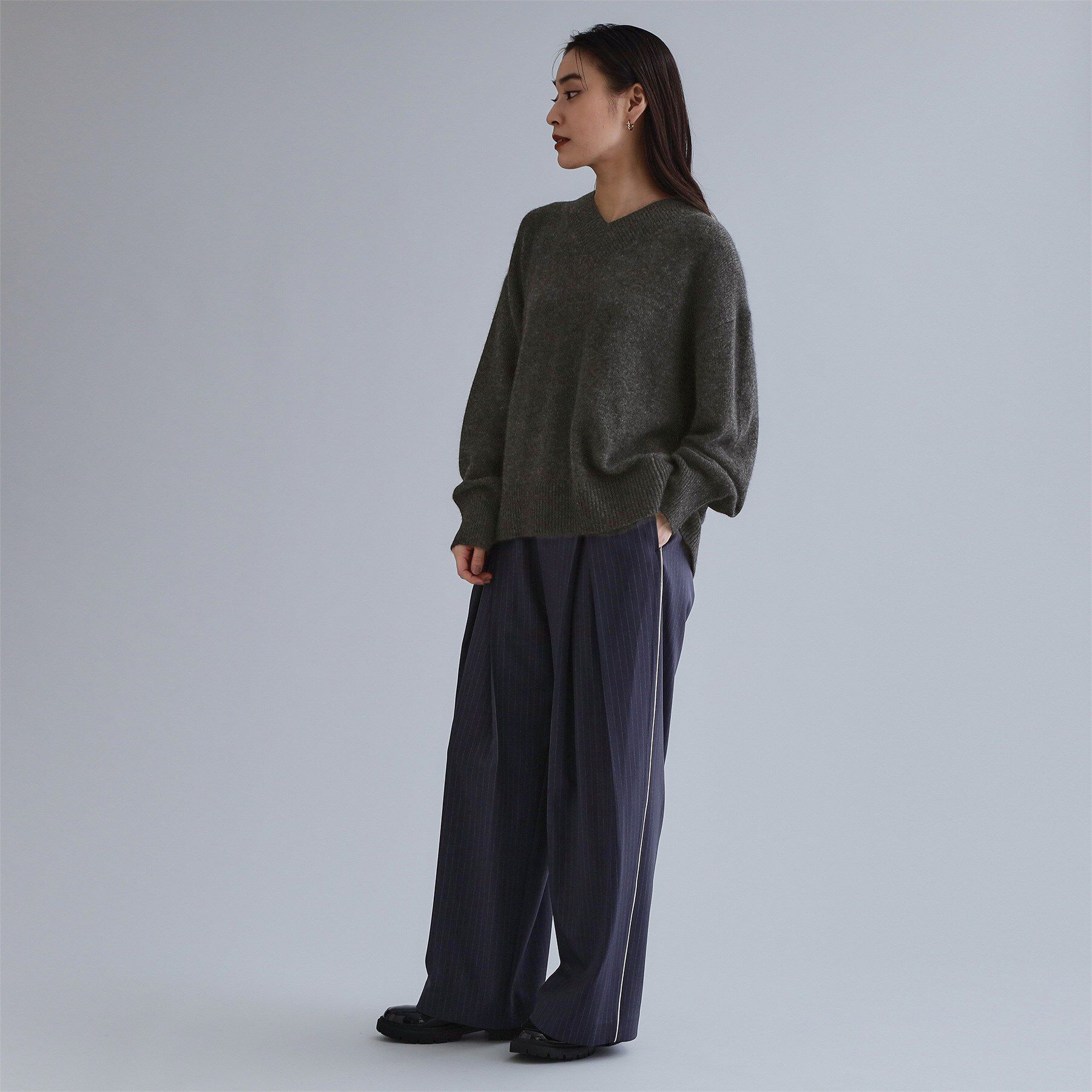 OPAQUE.CLIP「【es】フラッフィーウールVネックニット【洗濯機OK】」|ニット・セーター|