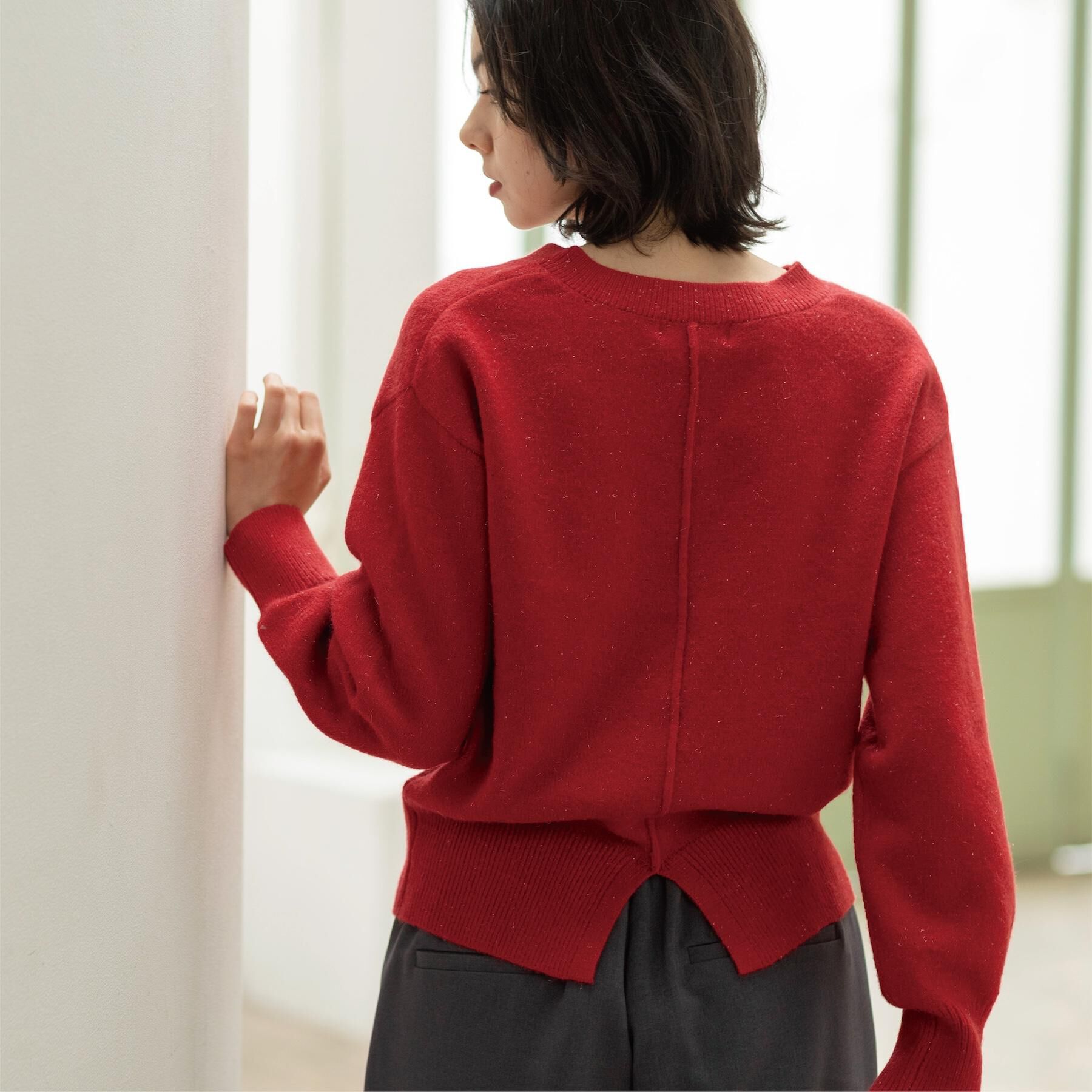 OPAQUE.CLIP「Vネックラメニット【洗濯機OK】」|ニット・セーター|