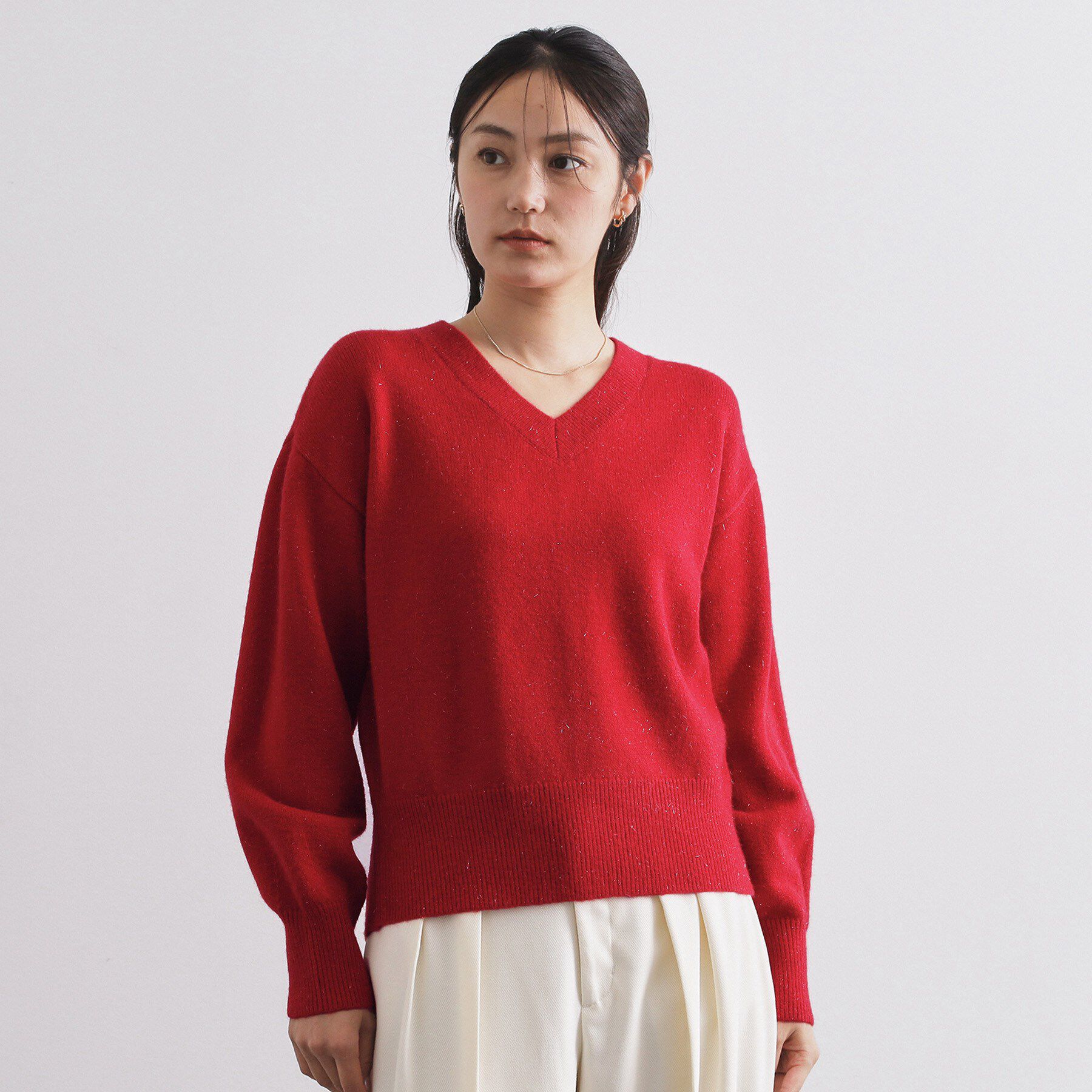 OPAQUE.CLIP「Vネックラメニット【洗濯機OK】」|ニット・セーター|