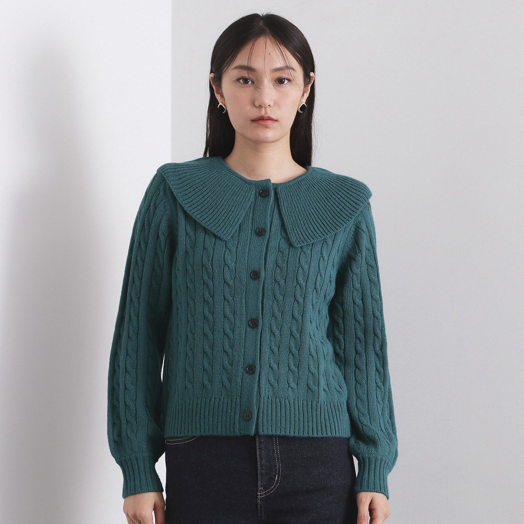 OPAQUE.CLIP「ビック襟ケーブルニット【洗濯機OK／抗ピル】」|ニット・セーター|