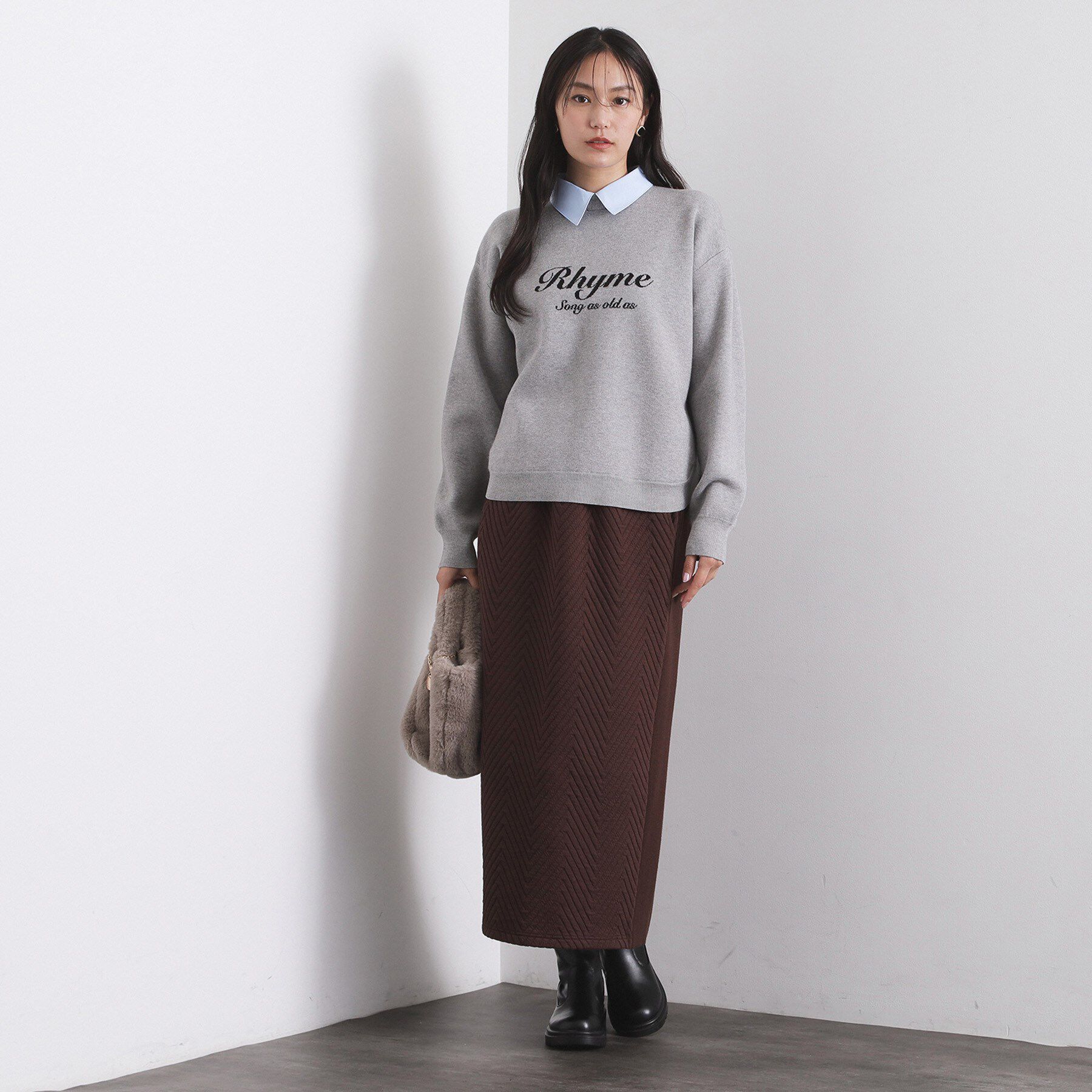 OPAQUE.CLIP「襟付きロゴジャカードニット【洗濯機OK】」|ニット・セーター|