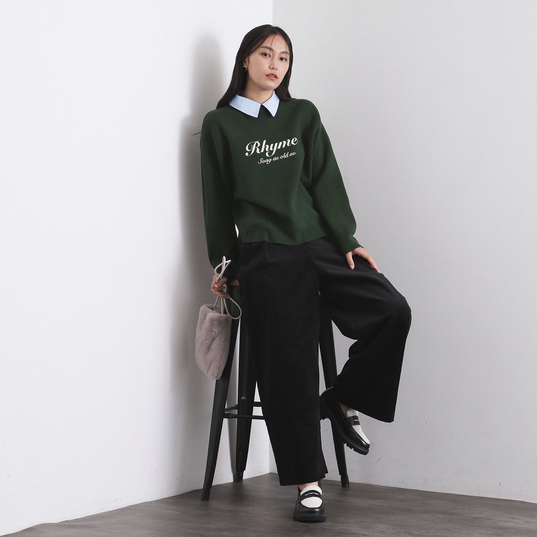 OPAQUE.CLIP「襟付きロゴジャカードニット【洗濯機OK】」|ニット・セーター|