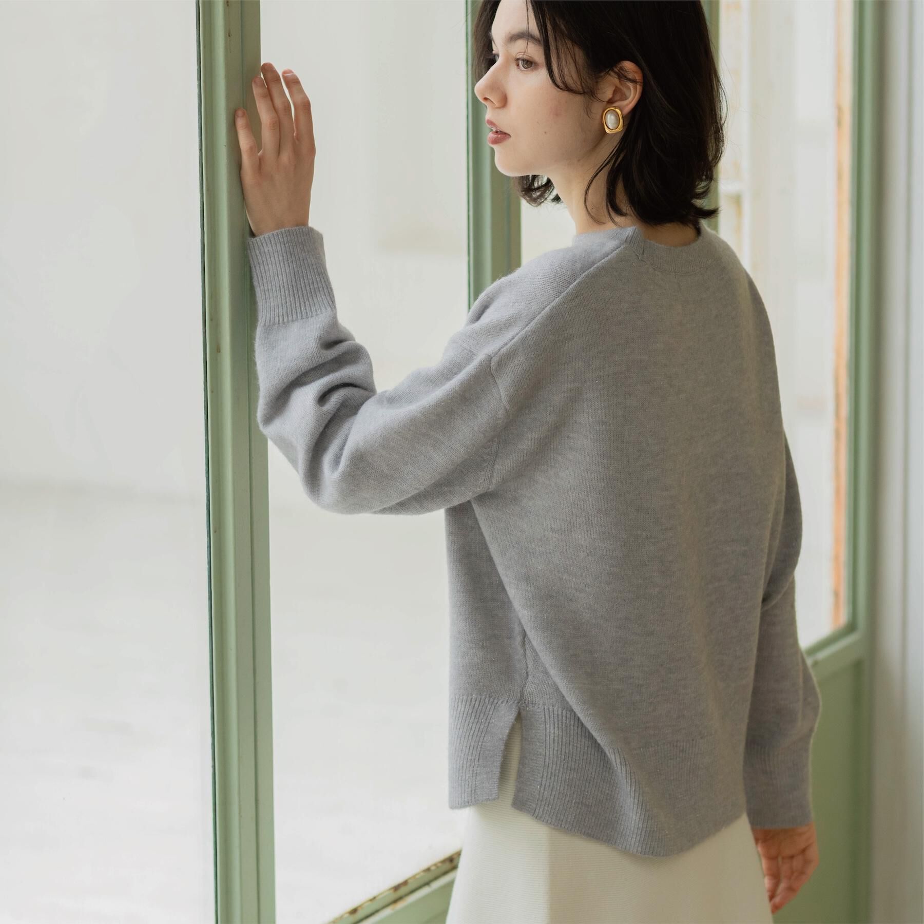 OPAQUE.CLIP「きらきらクルーミドルゲージニット【洗濯機OK】」|ニット・セーター|