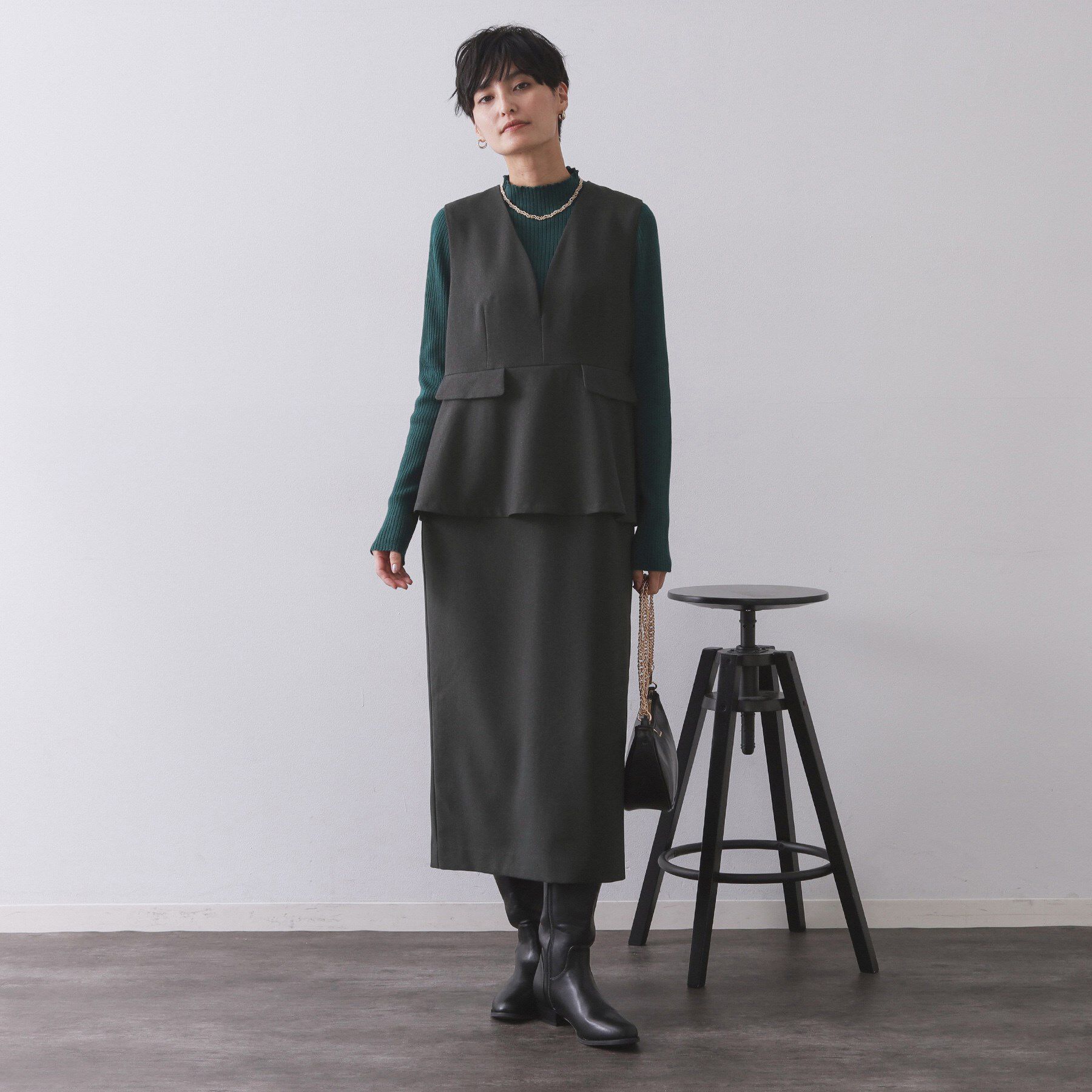 OPAQUE.CLIP「ペプラムデザインジャンパースカート【洗濯機OK】」|ワンピース|