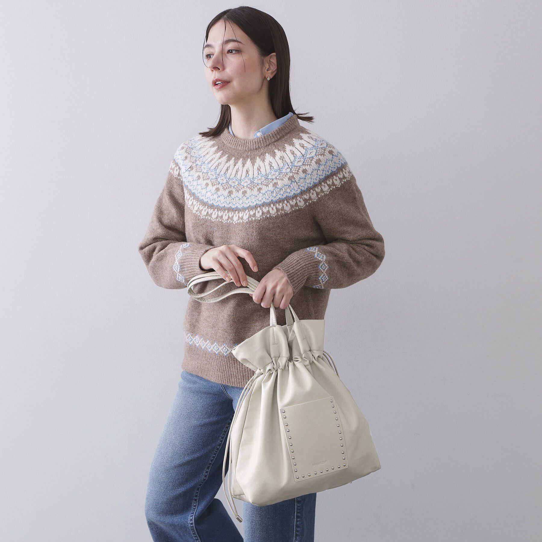 OPAQUE.CLIP「素材アソートドロストデザイン巾着トートバッグ【A4サイズ対応】」|トートバッグ|