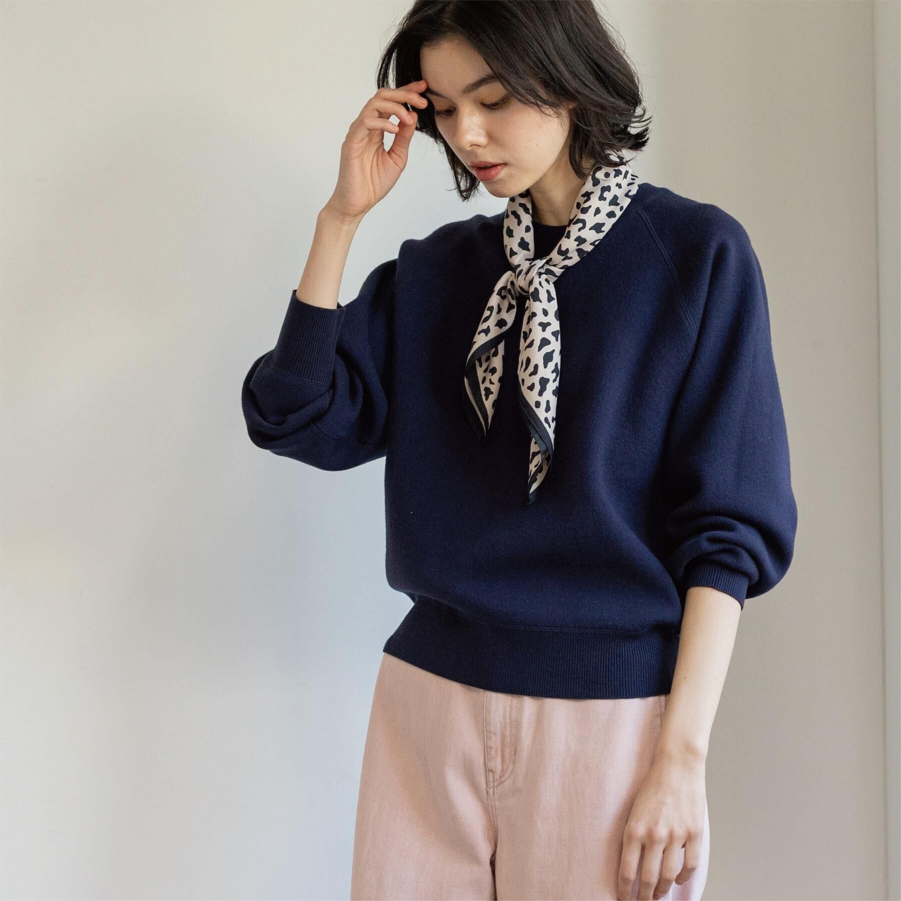 OPAQUE.CLIP「スウェットライクニット【洗濯機OK】」|ニット・セーター|ネイビー(094)