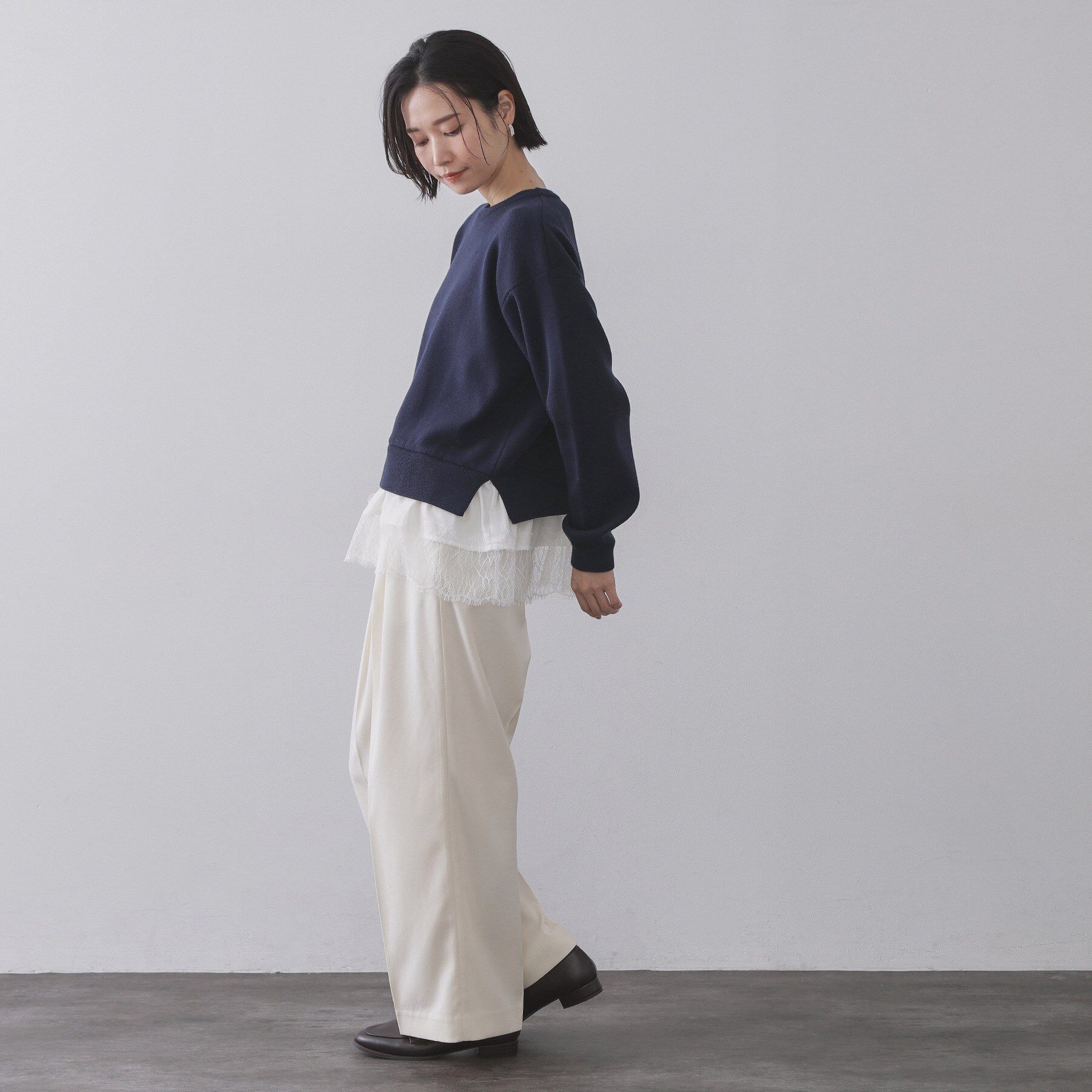 OPAQUE.CLIP「裾レースドッキングニット」|ニット・セーター|