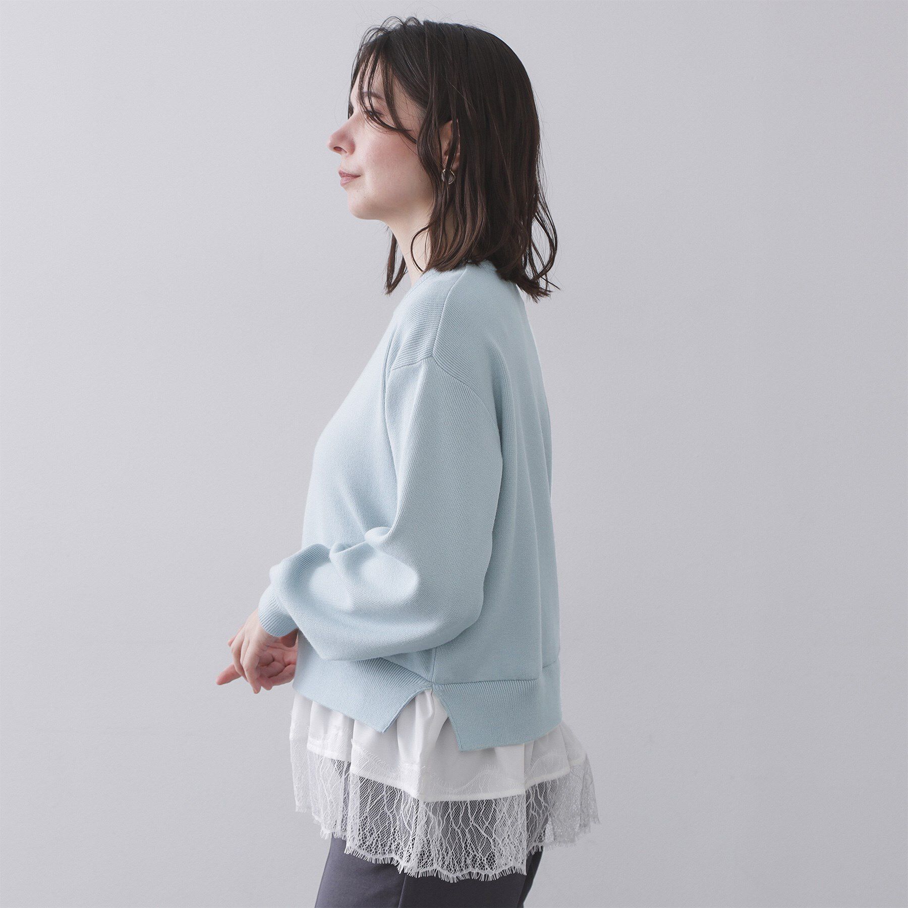 OPAQUE.CLIP「裾レースドッキングニット」|ニット・セーター|