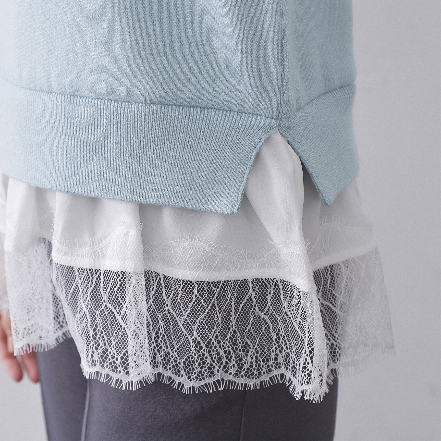 OPAQUE.CLIP「裾レースドッキングニット」|ニット・セーター|