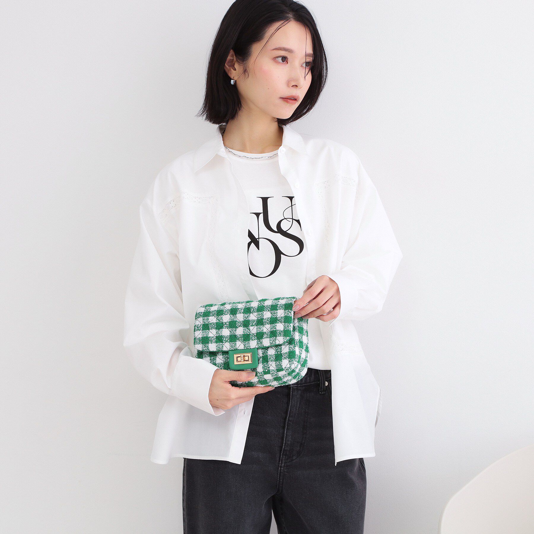 OPAQUE.CLIP「2WAYダイヤキルトチェーンショルダー」|ショルダー・メッセンジャー|グリーン(822)