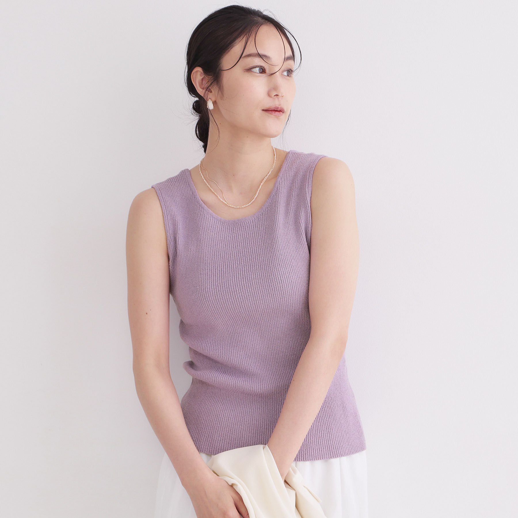 OPAQUE.CLIP「前後2WAY ブークレニットタンクトップ【洗濯機OK】」|キャミソール|ラベンダー(080)