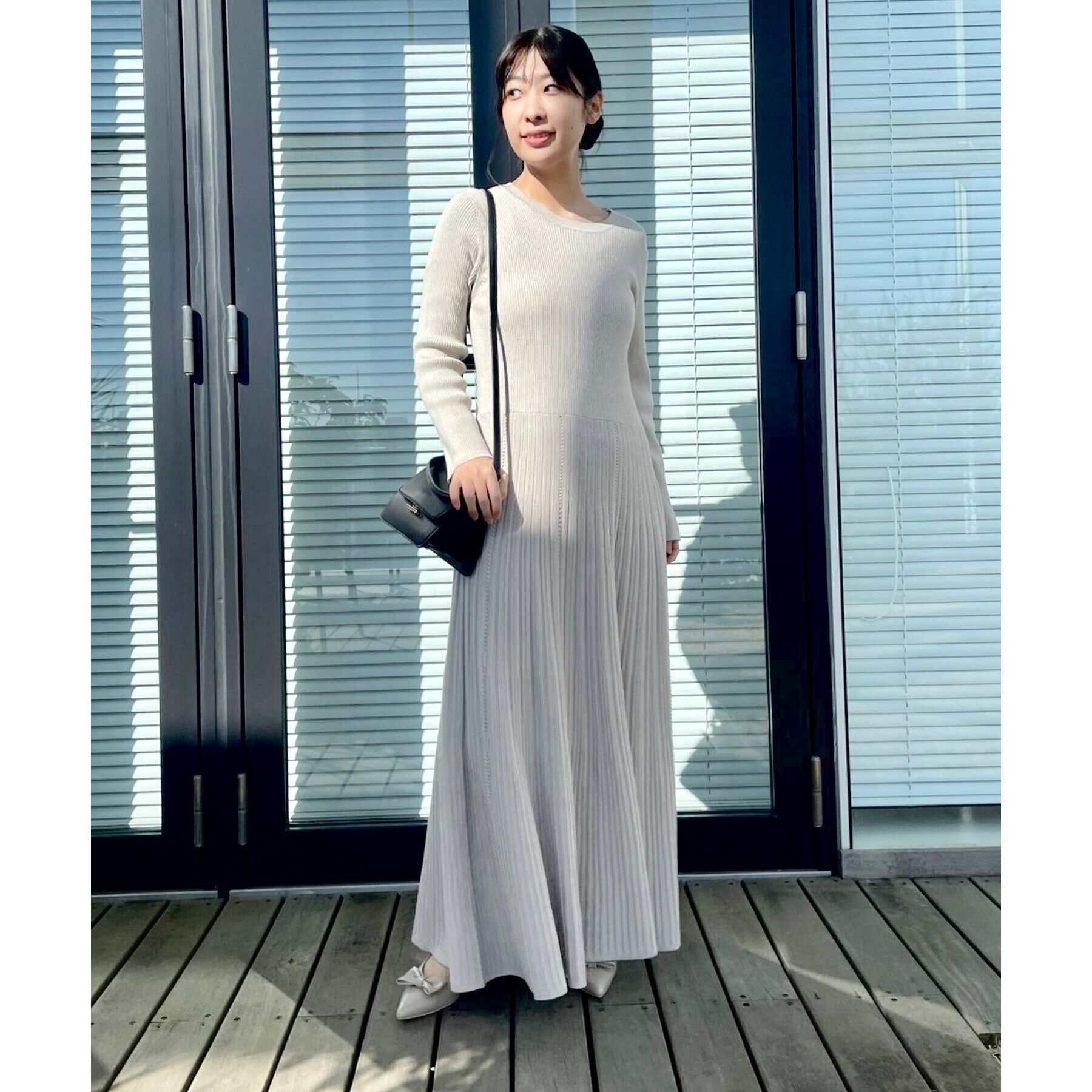 Couture broach「【上品な落ち感・美シルエット】アイレットリブデザインニットワンピース」|ワンピース|