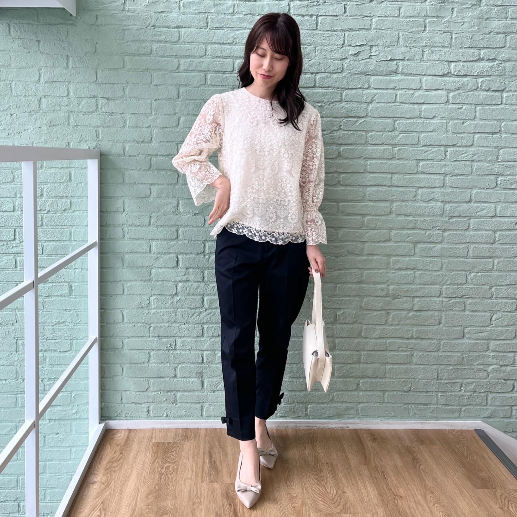 Couture broach「【スッキリ見え・美脚・通勤】リボンポイントサテストパンツ」|その他|