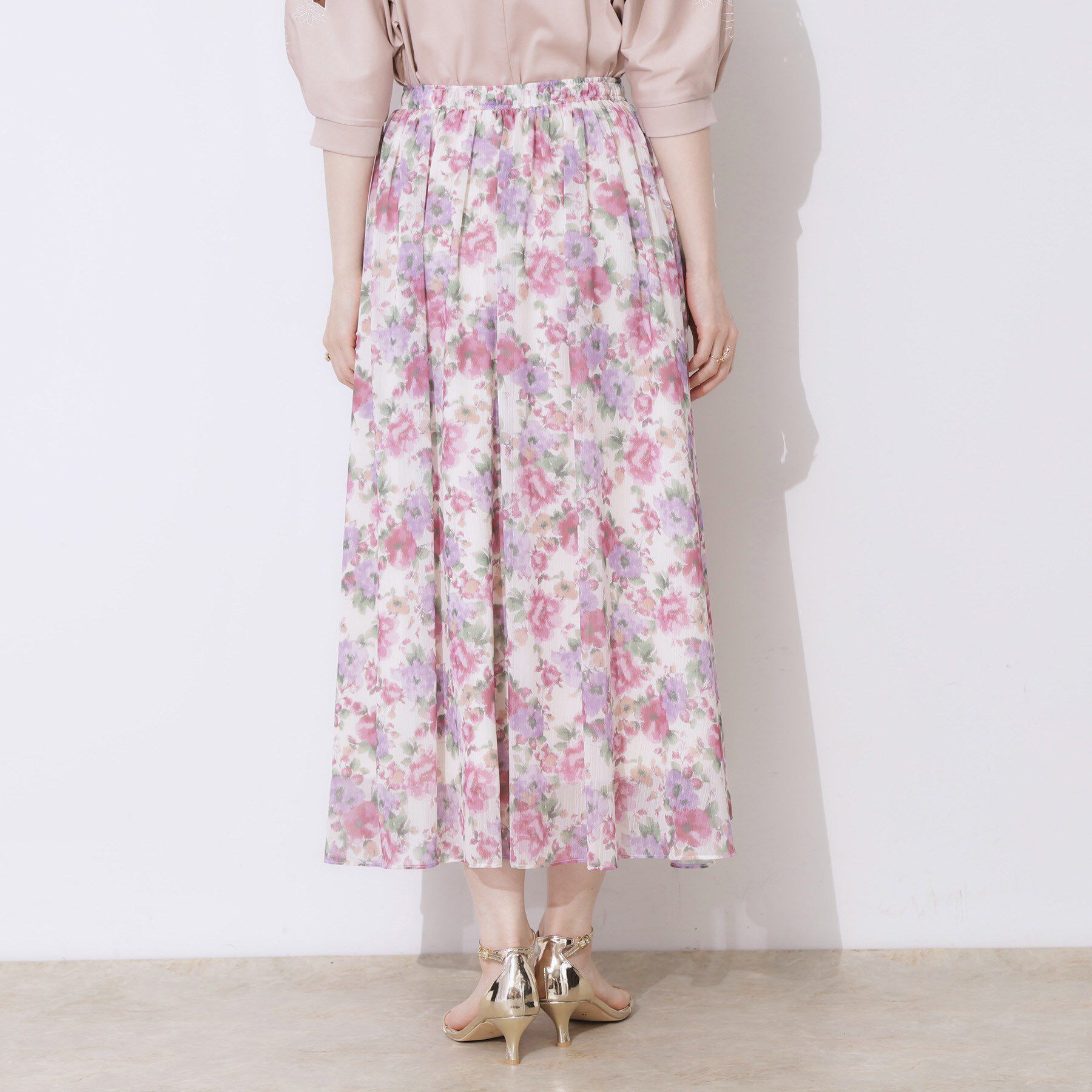 Couture broach「【華やか・ウエストゴム】かすれプリント楊柳スカート」|スカート|