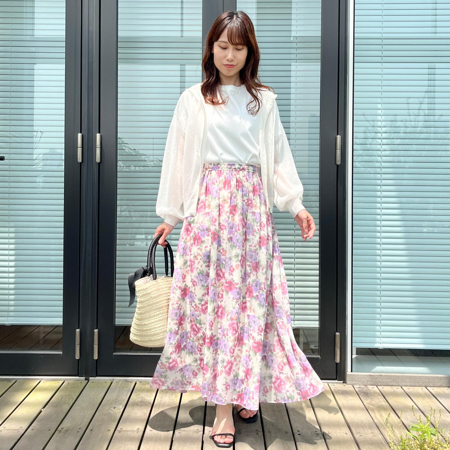 Couture broach「【華やか・ウエストゴム】かすれプリント楊柳スカート」|スカート|