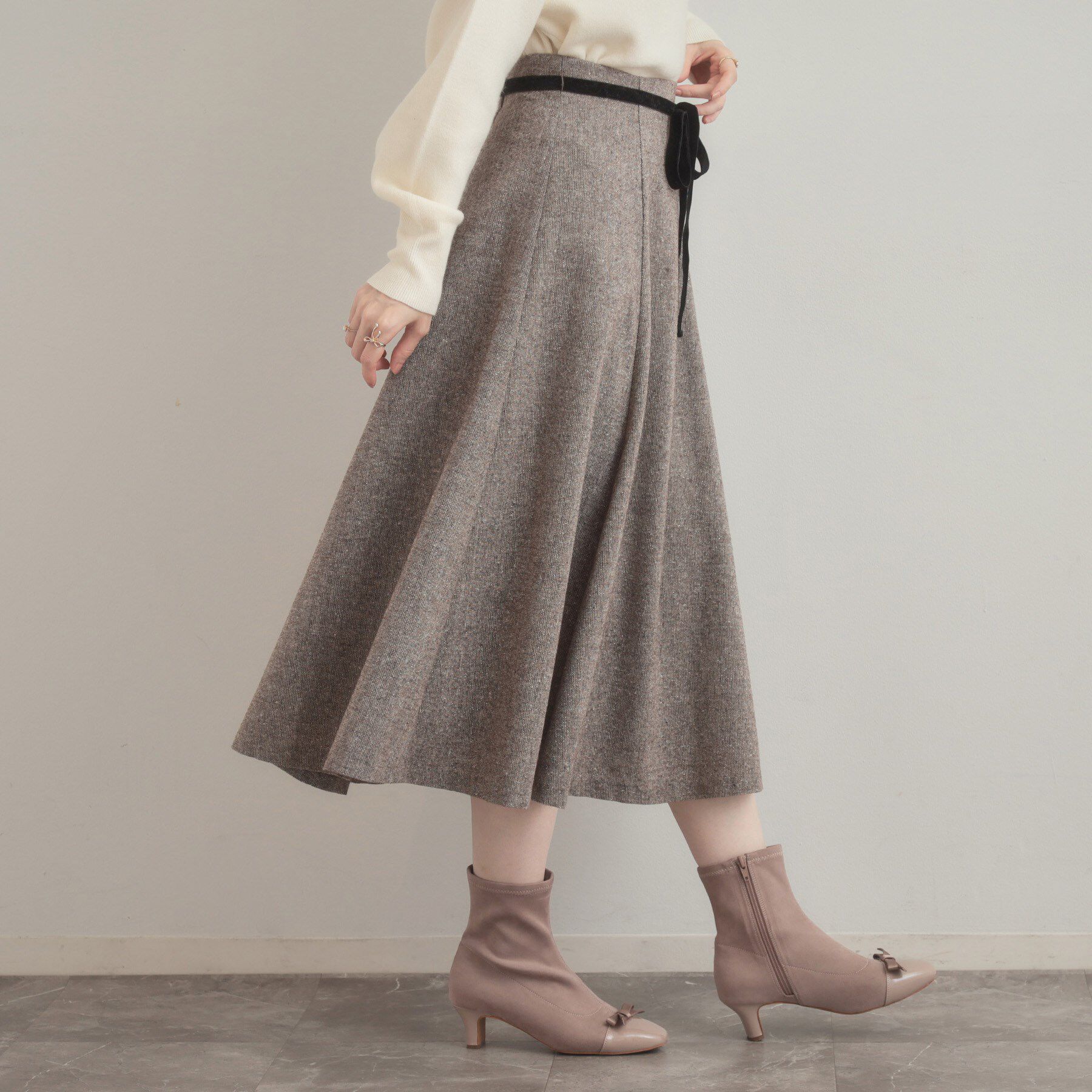 Couture broach「【通勤・大人上品】ラメツイード フレアスカート」|スカート|