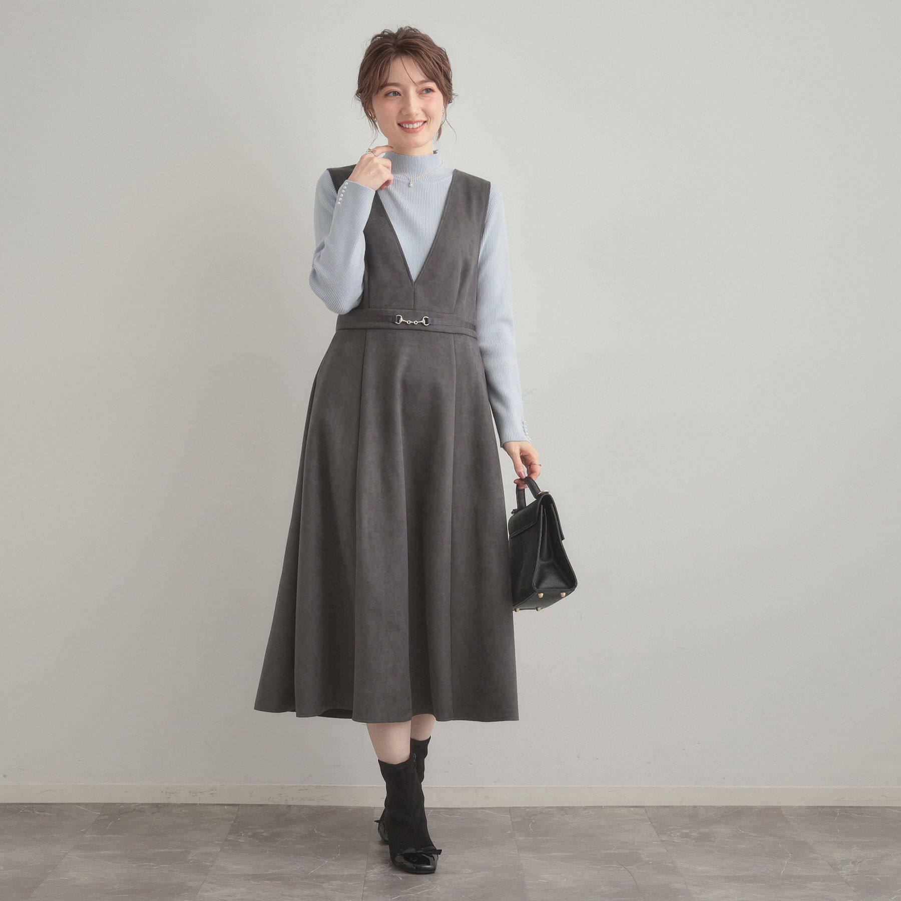 Couture broach「【S-LL/通勤】ビット付き スエード調ダンボールジャンスカ」|ワンピース|