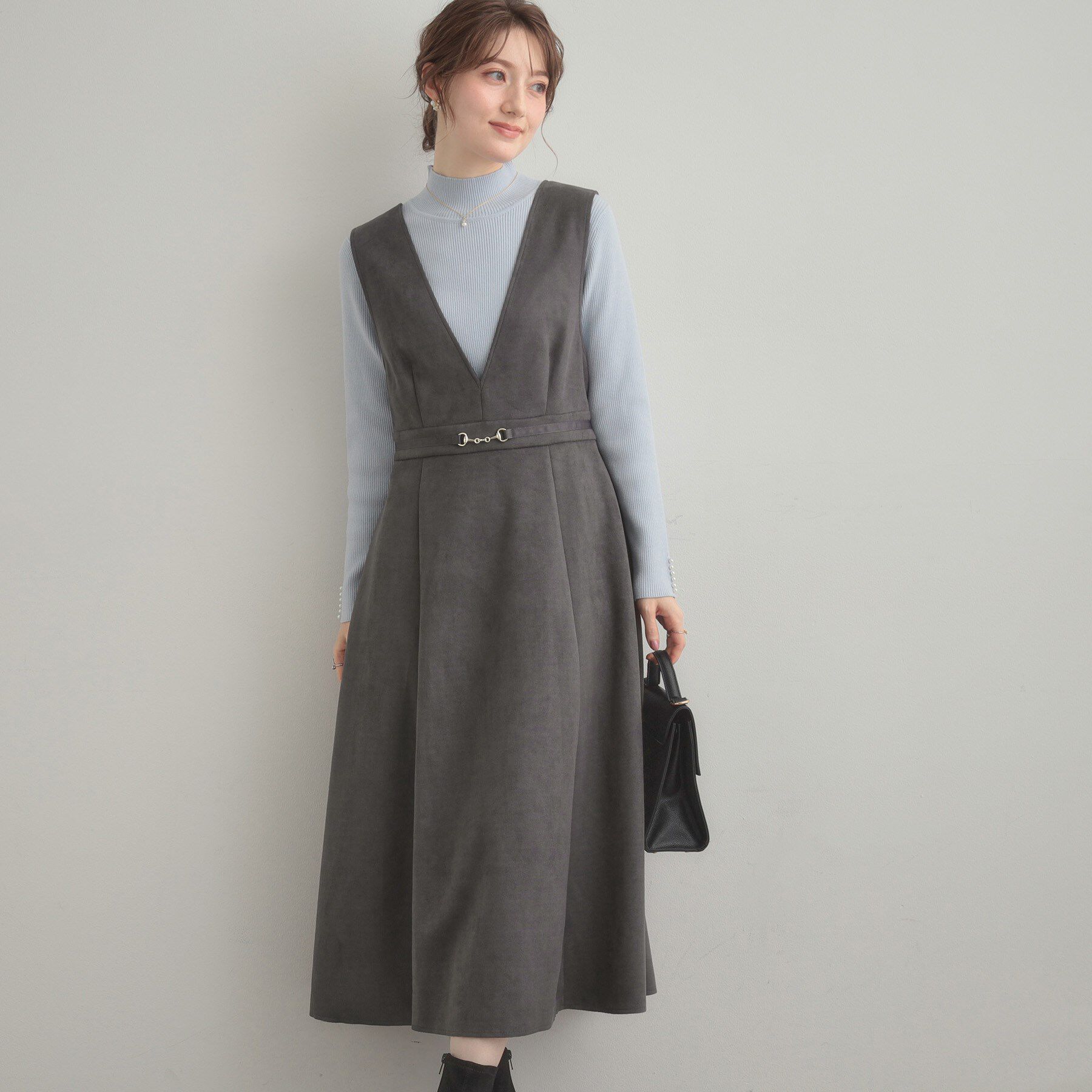 Couture broach「【S-LL/通勤】ビット付き スエード調ダンボールジャンスカ」|ワンピース|