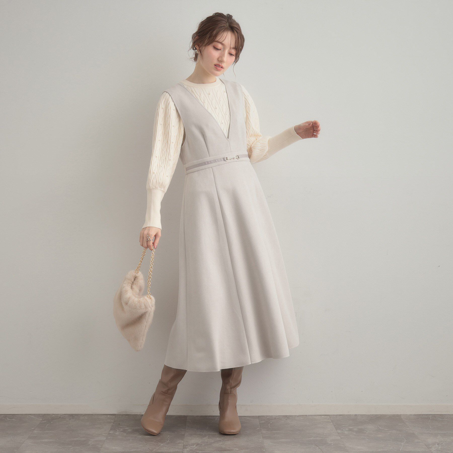 Couture broach「【S-LL/通勤】ビット付き スエード調ダンボールジャンスカ」|ワンピース|