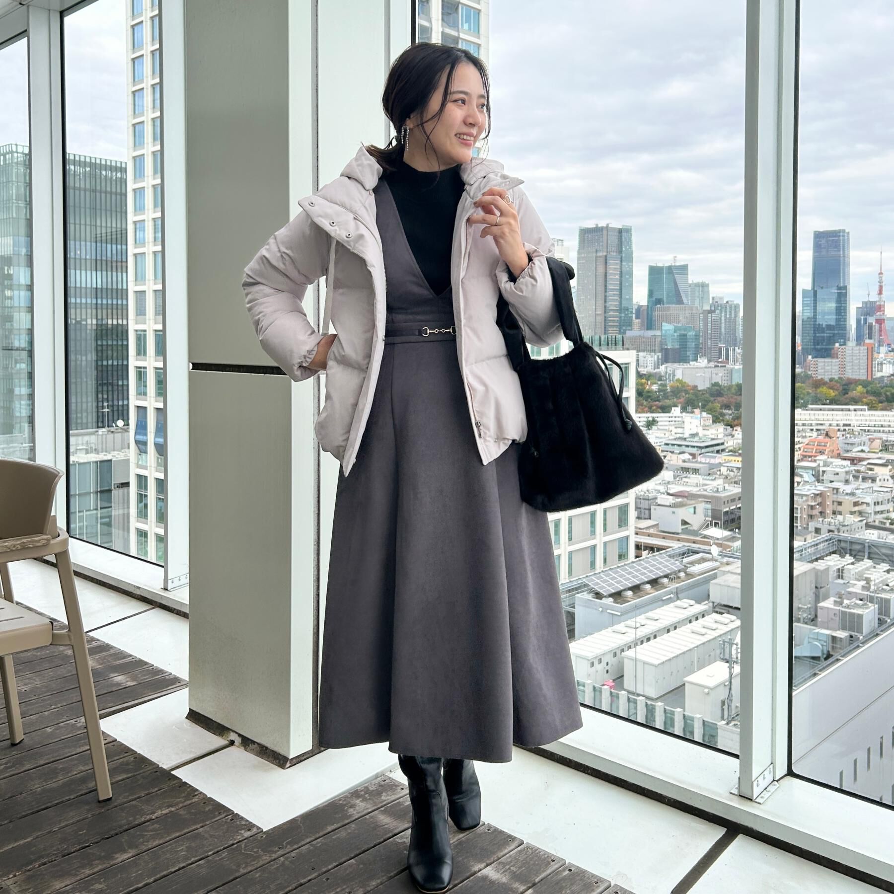 Couture broach「【S-LL/通勤】ビット付き スエード調ダンボールジャンスカ」|ワンピース|