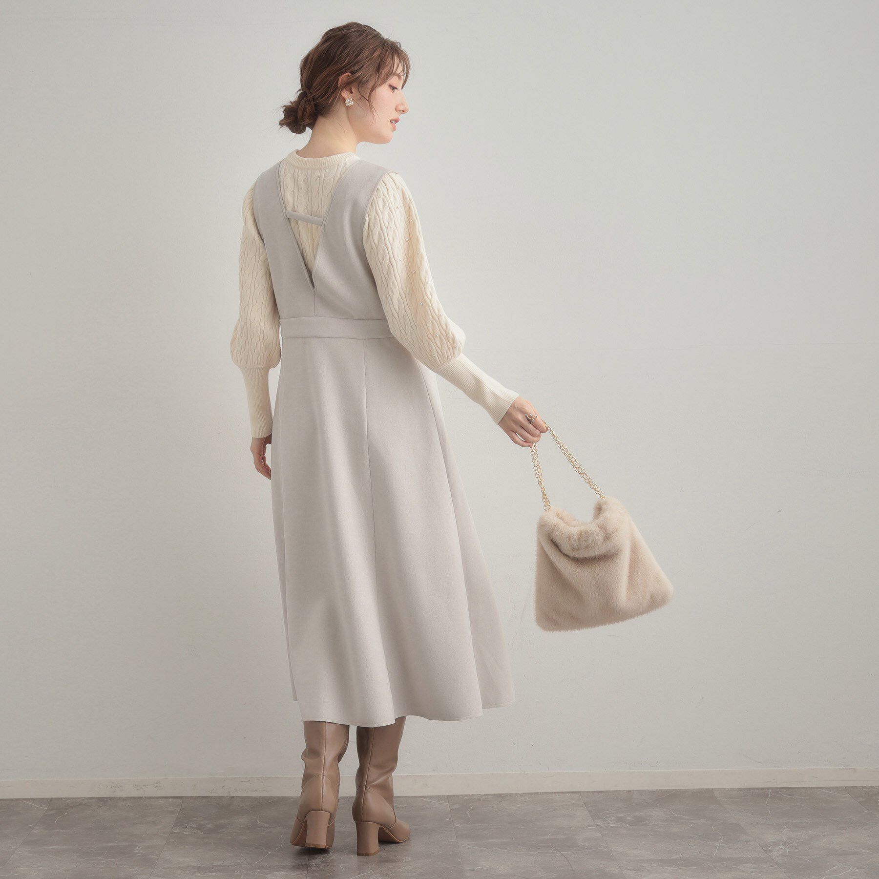 Couture broach「【S-LL/通勤】ビット付き スエード調ダンボールジャンスカ」|ワンピース|