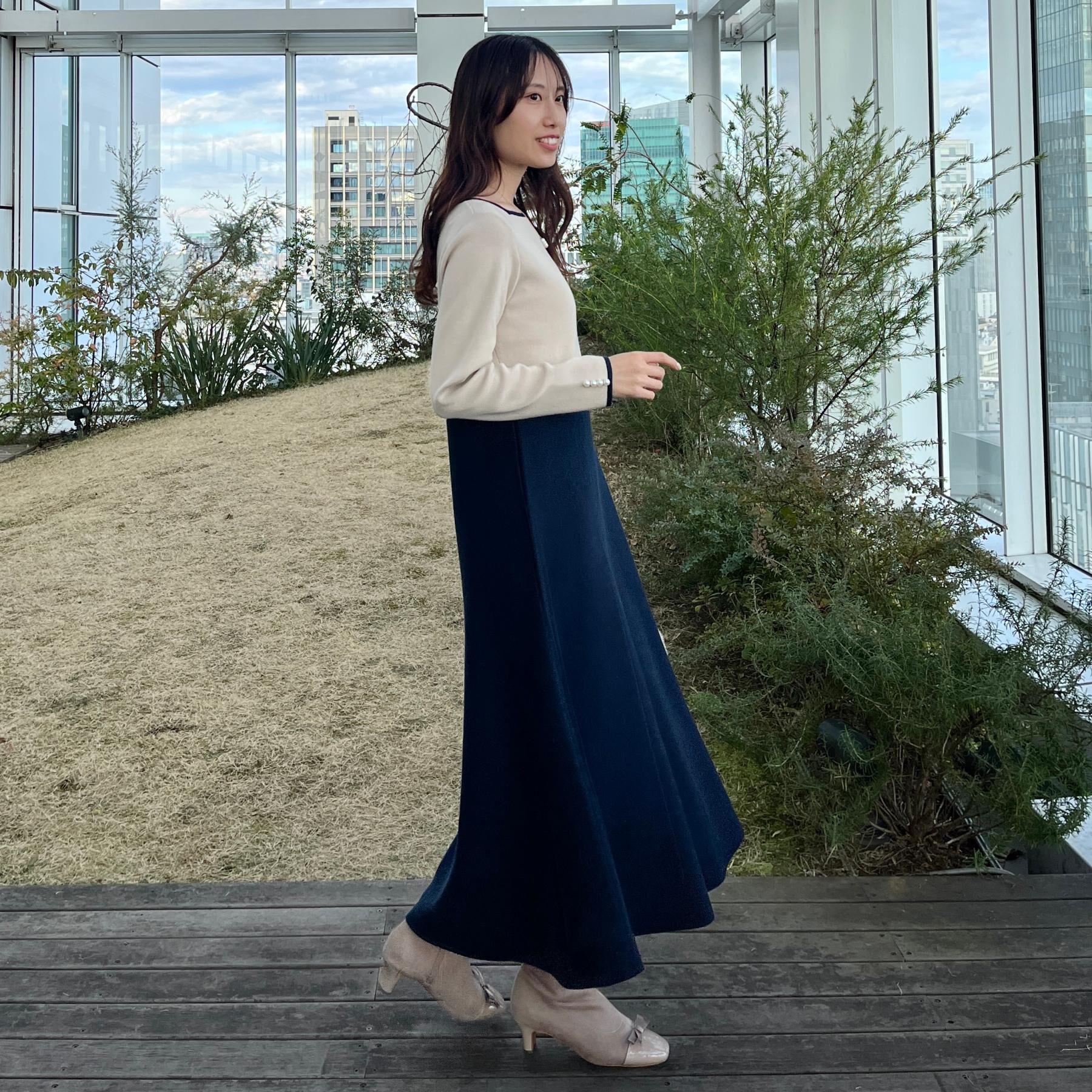 Couture broach「【ハレの日・通勤】スクエアネック バイカラー ニットワンピース」|ワンピース|