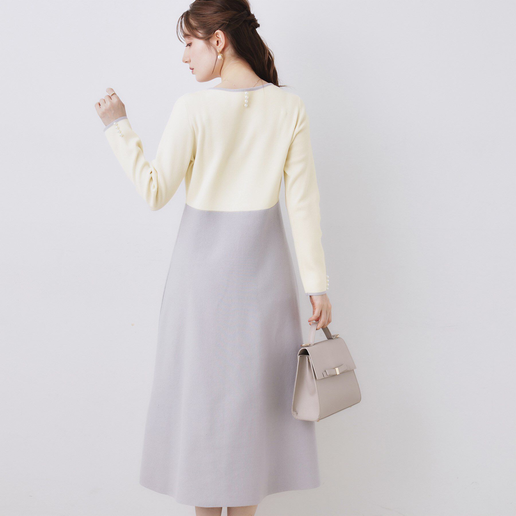 Couture broach「【ハレの日・通勤】スクエアネック バイカラー ニットワンピース」|ワンピース|