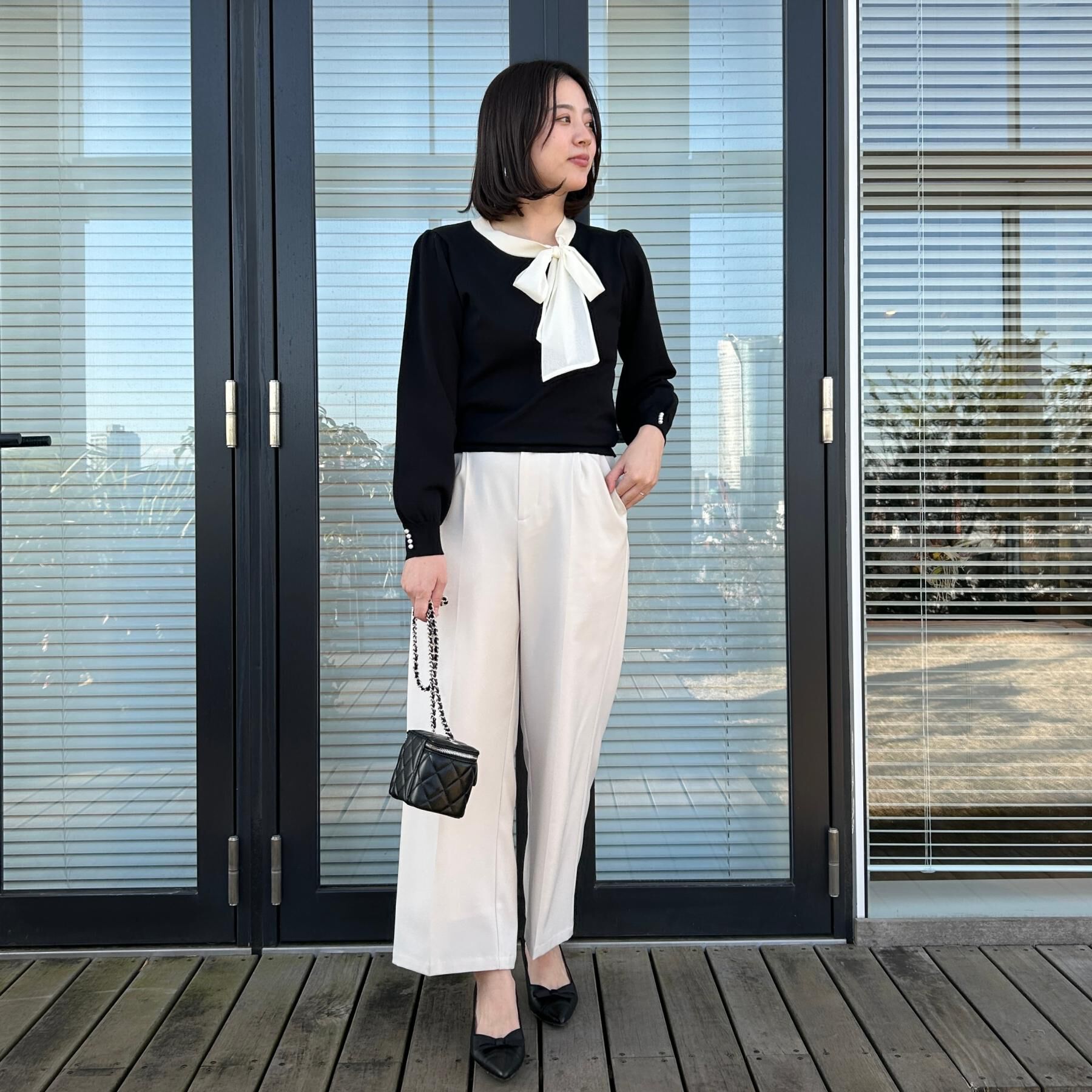 Couture broach「【洗える・着映え】オーガンジーリボンタイ ニット」|ニット・セーター|