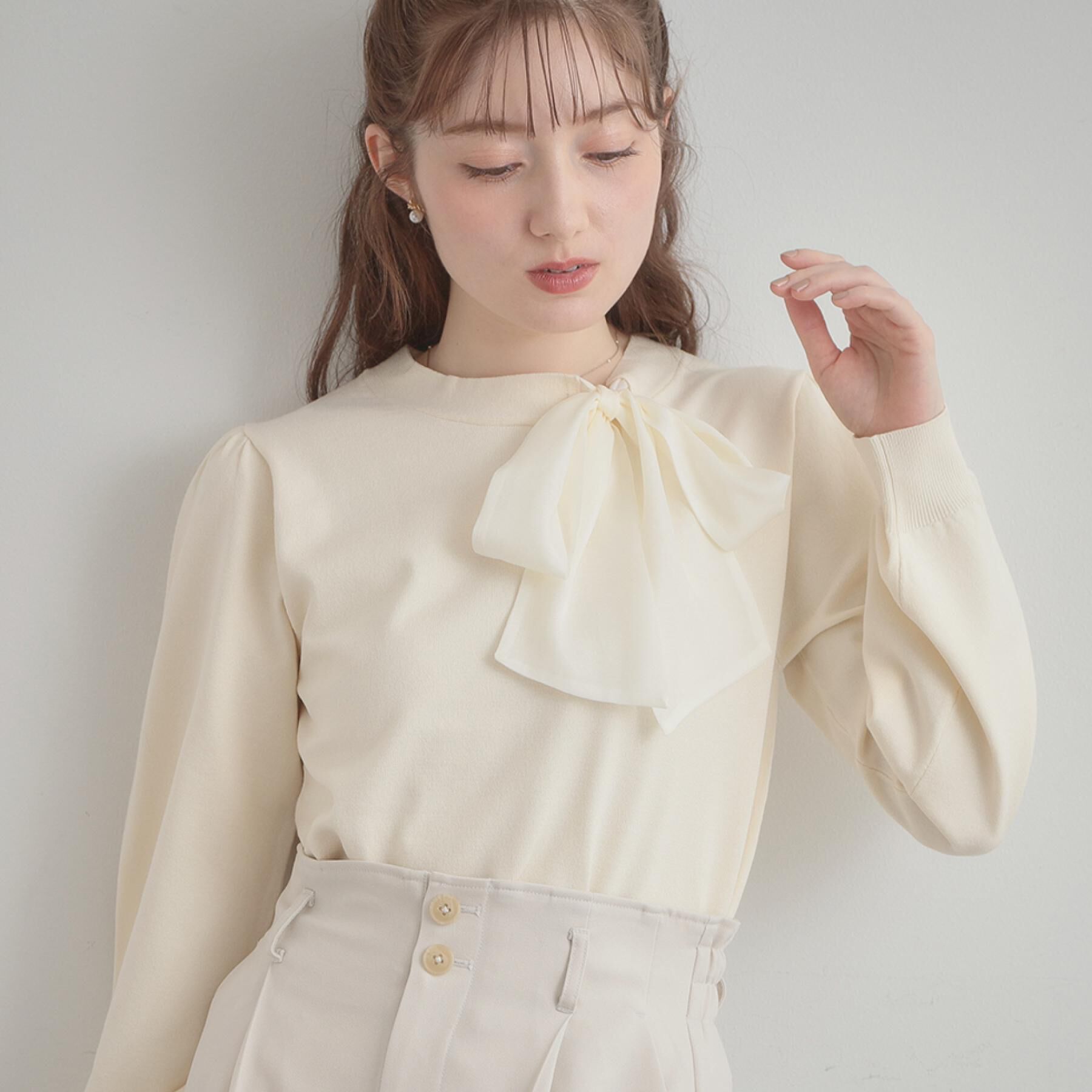 Couture broach「【洗える・着映え】オーガンジーリボンタイ ニット」|ニット・セーター|