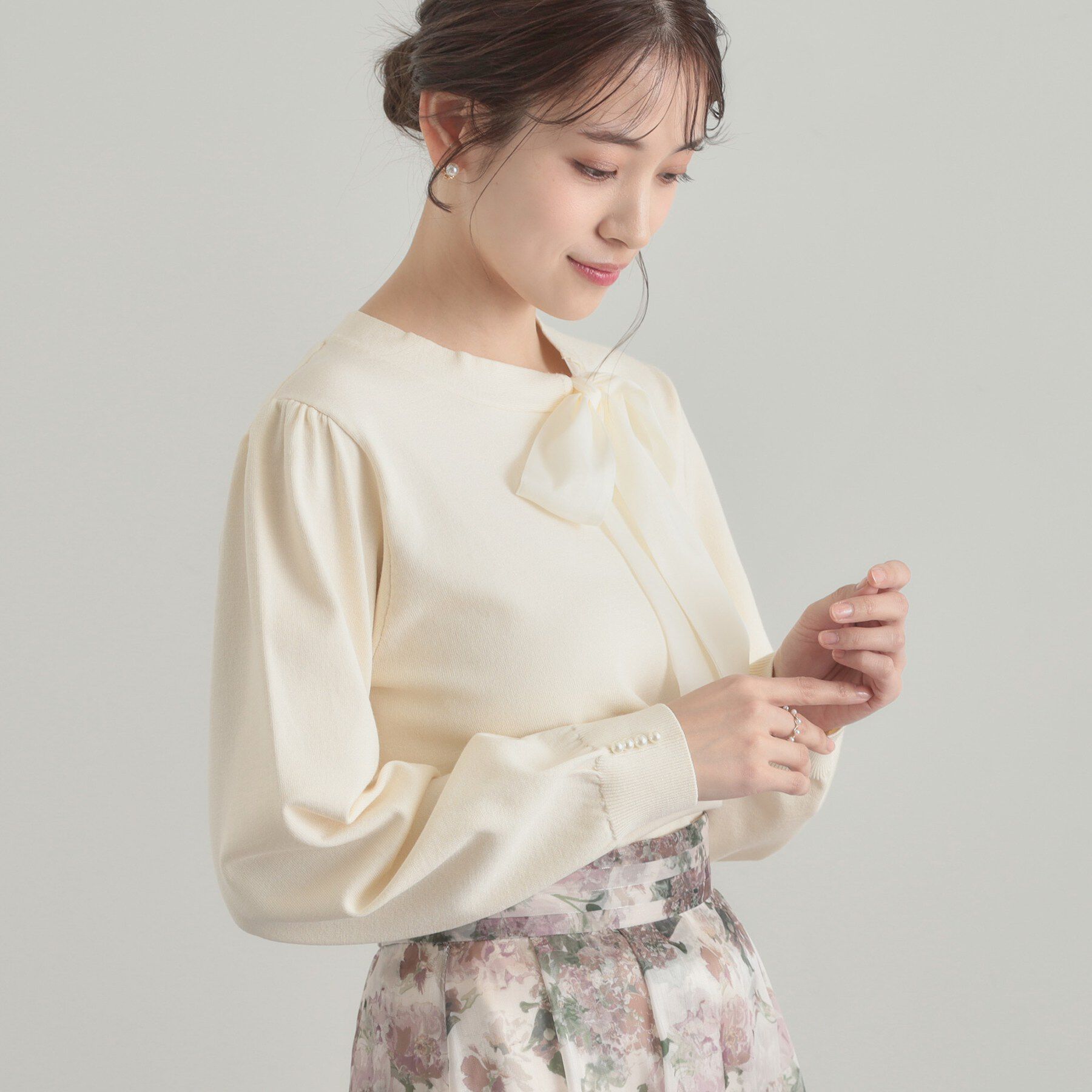 Couture broach「【洗える・着映え】オーガンジーリボンタイ ニット」|ニット・セーター|