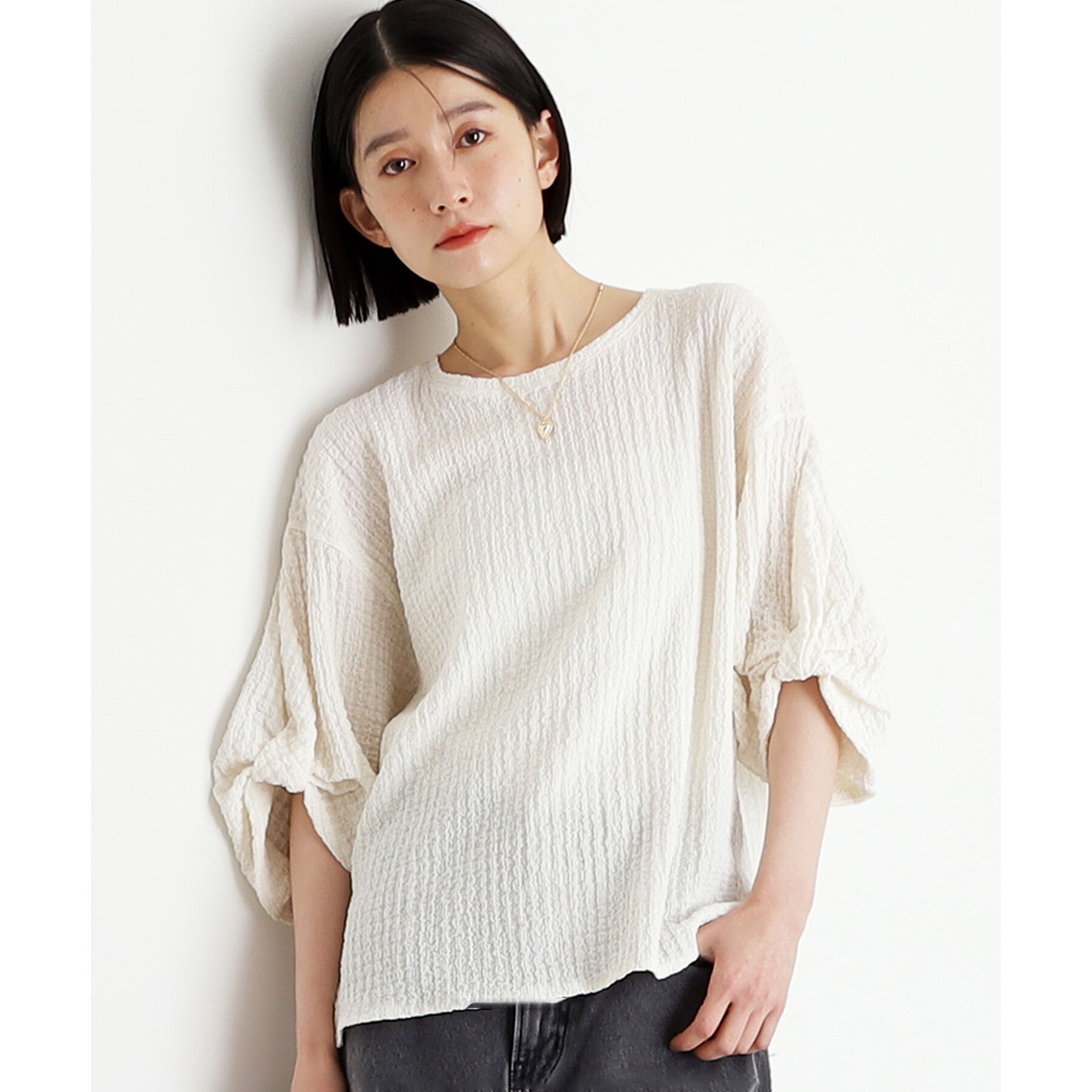 THE SHOP TK「ポコポコ袖タックプルオーバー【洗濯機OK】」|Tシャツ・カットソー|